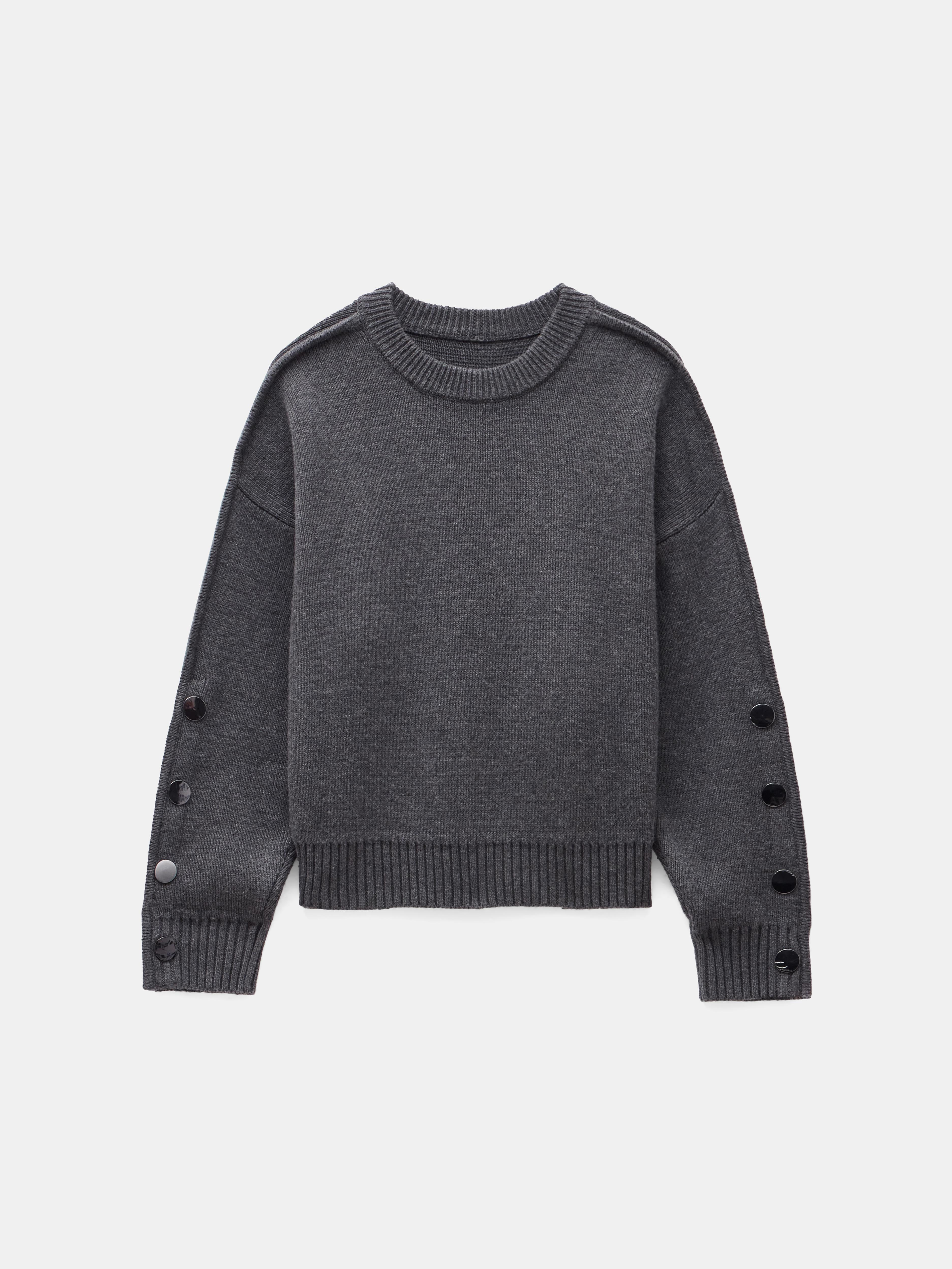 Popper Sleeve Crew Knitted Jumper