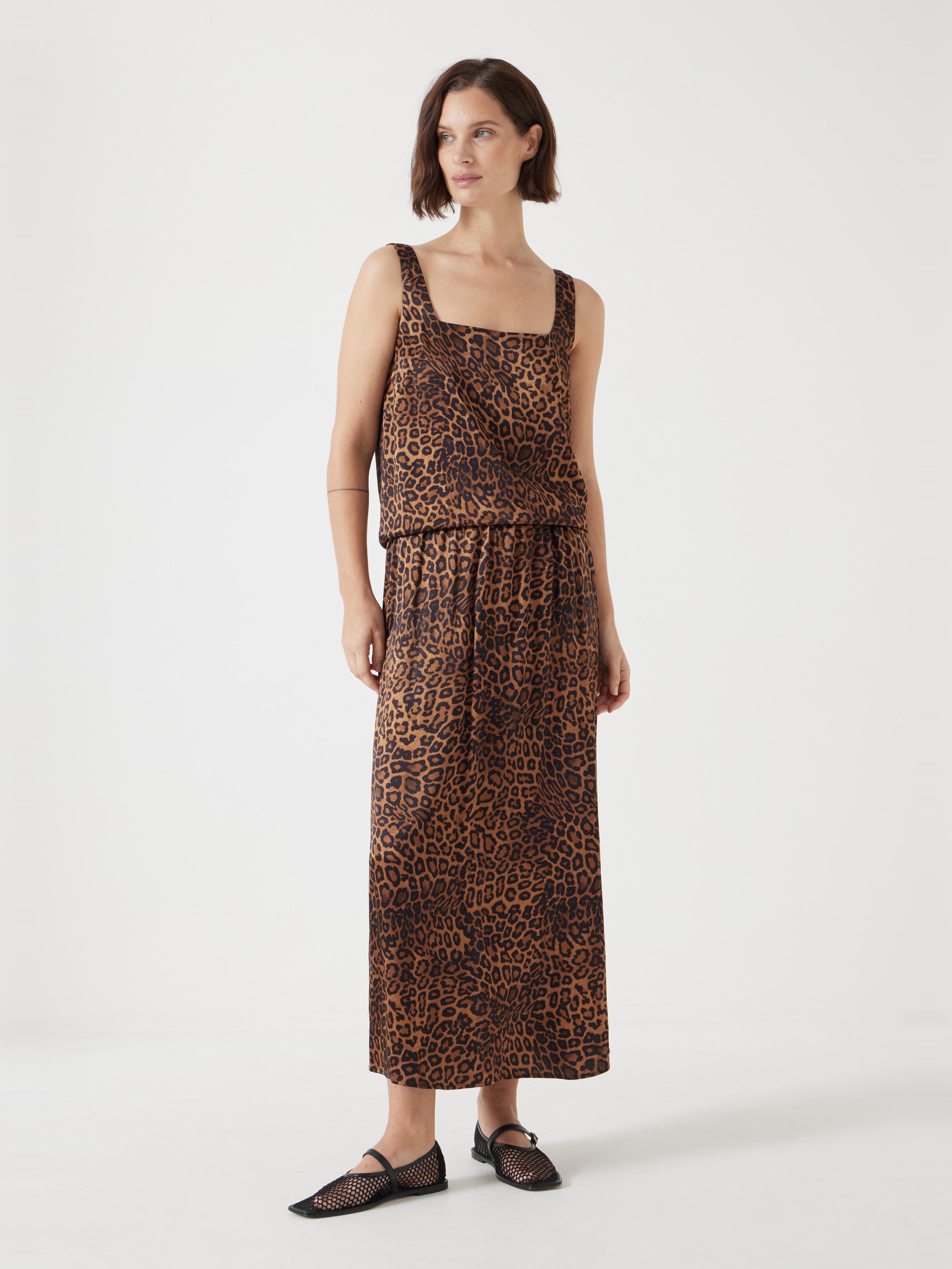Printed Midi Skirt - Brown Leopard Print