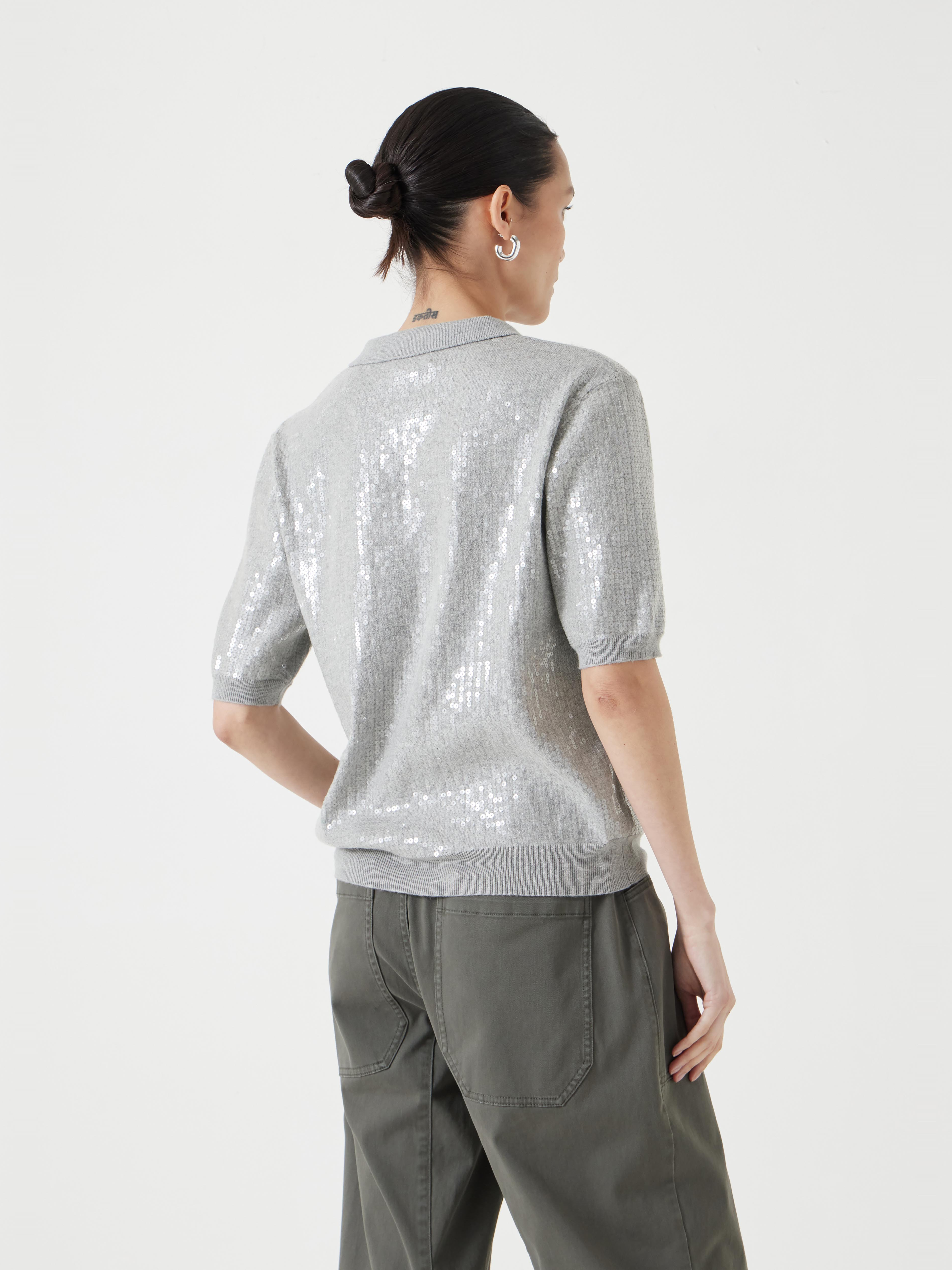 Clear Sequin Knitted Polo Top