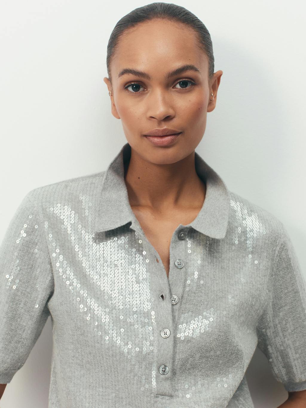 013549-2804-10 Clear Sequin Knitted Polo Top
