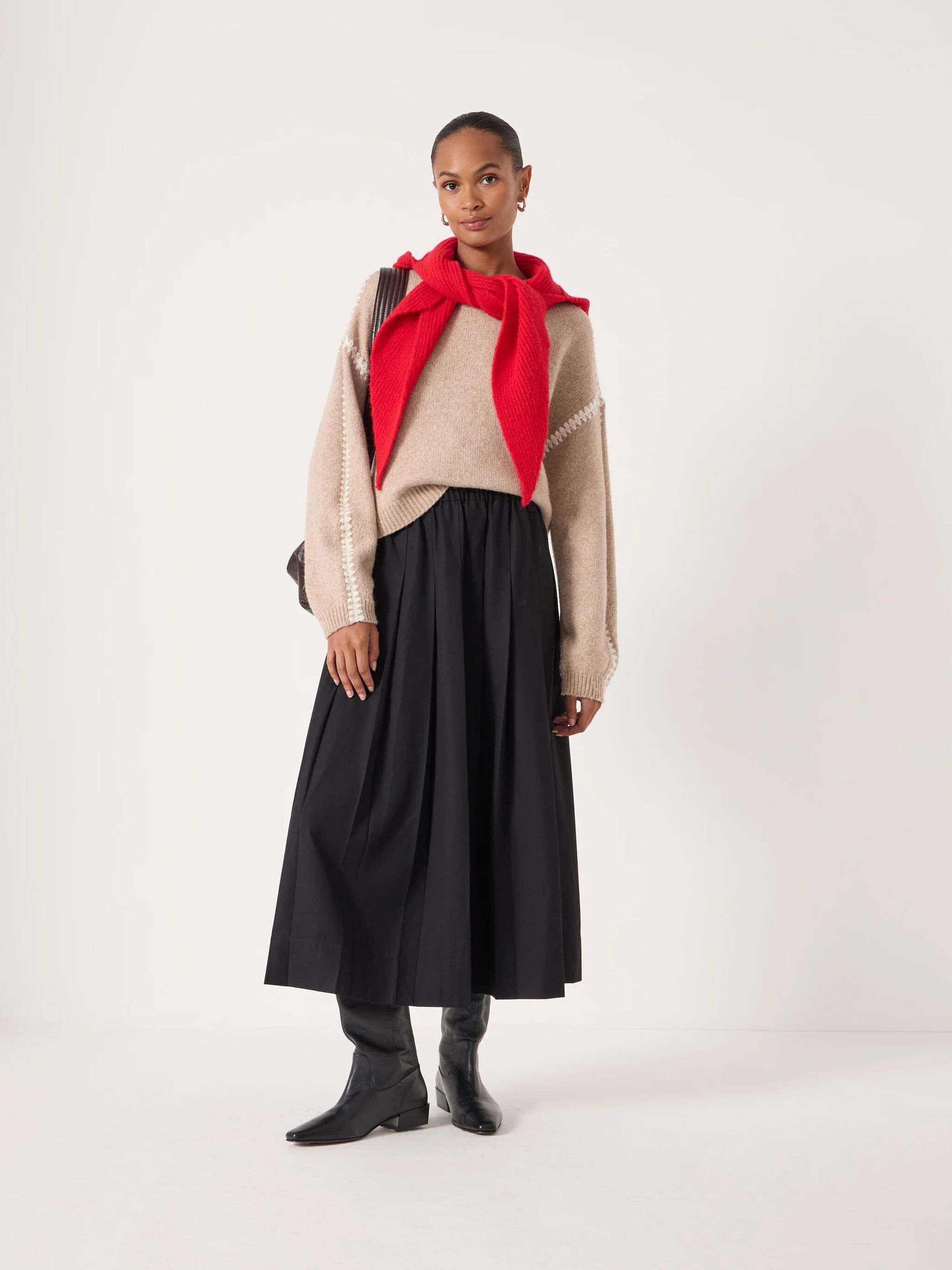 Ivy Pleated Wool-Blend Midi Skirt | Black | hush
