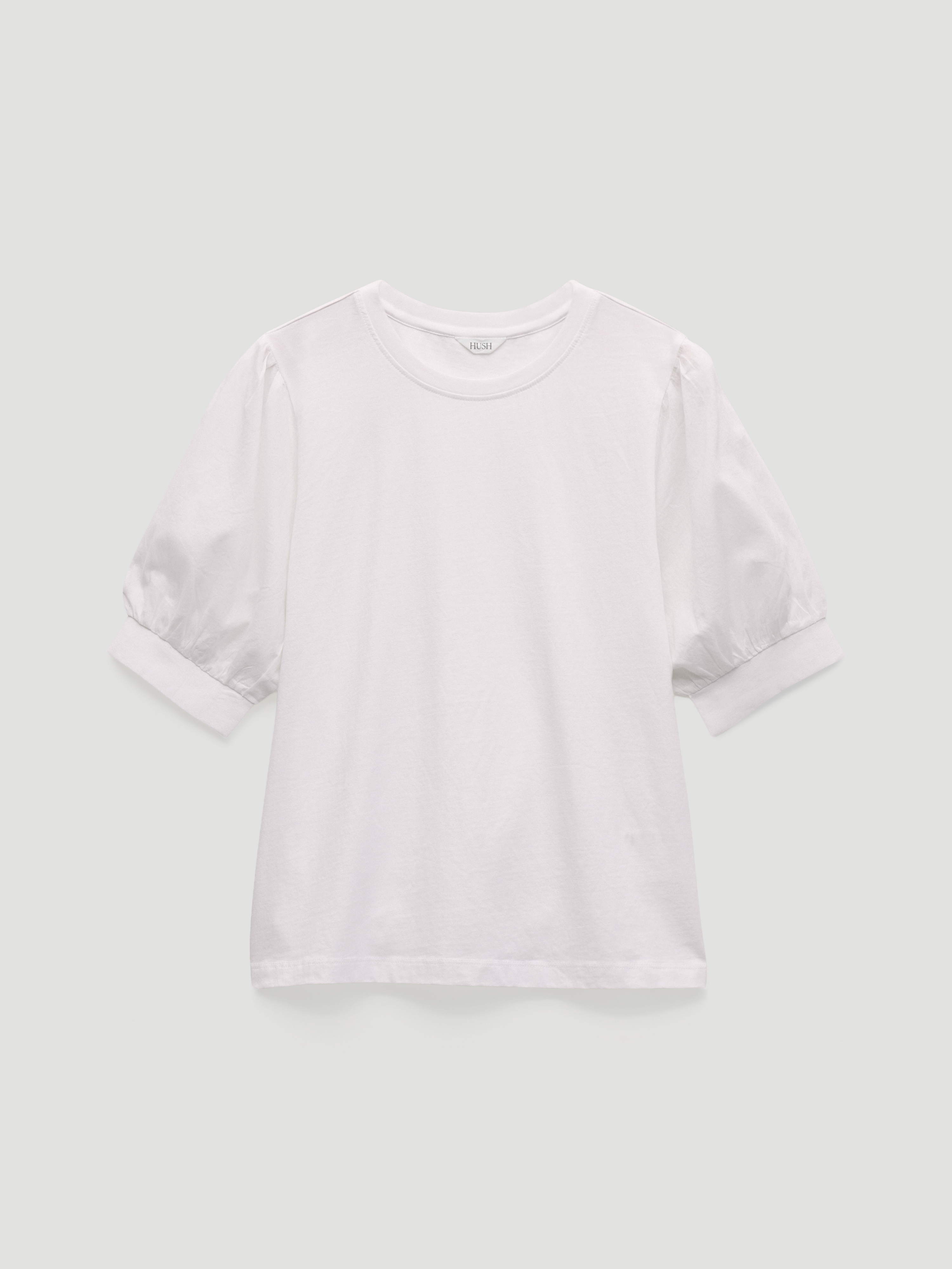 Talia Cotton Woven Puff Sleeve T-Shirt (Off White)