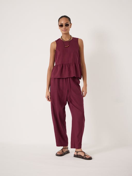 Tovi Linen Blend Barrel Leg Trousers