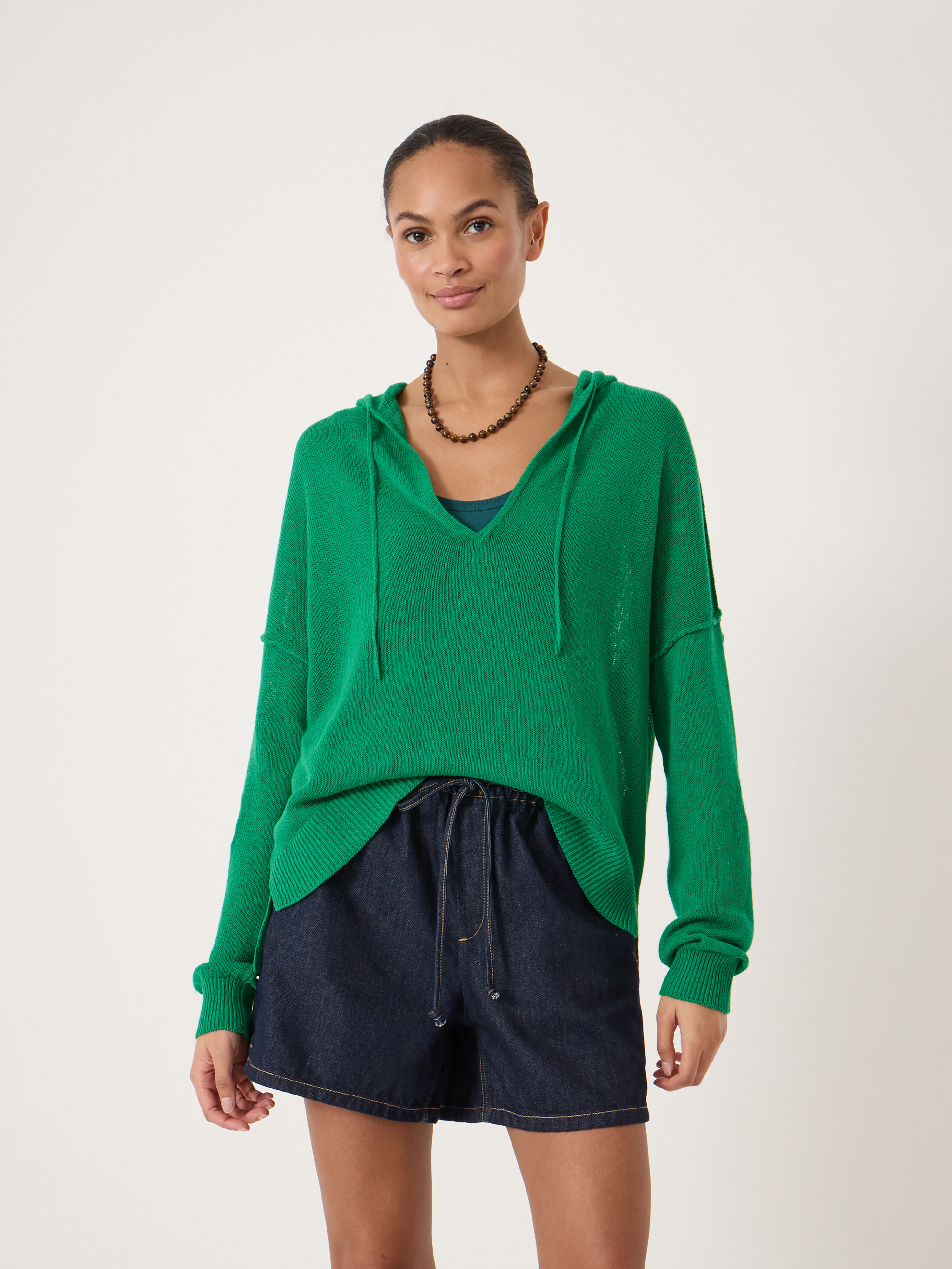 Cara Linen Blend V Neck Hoodie