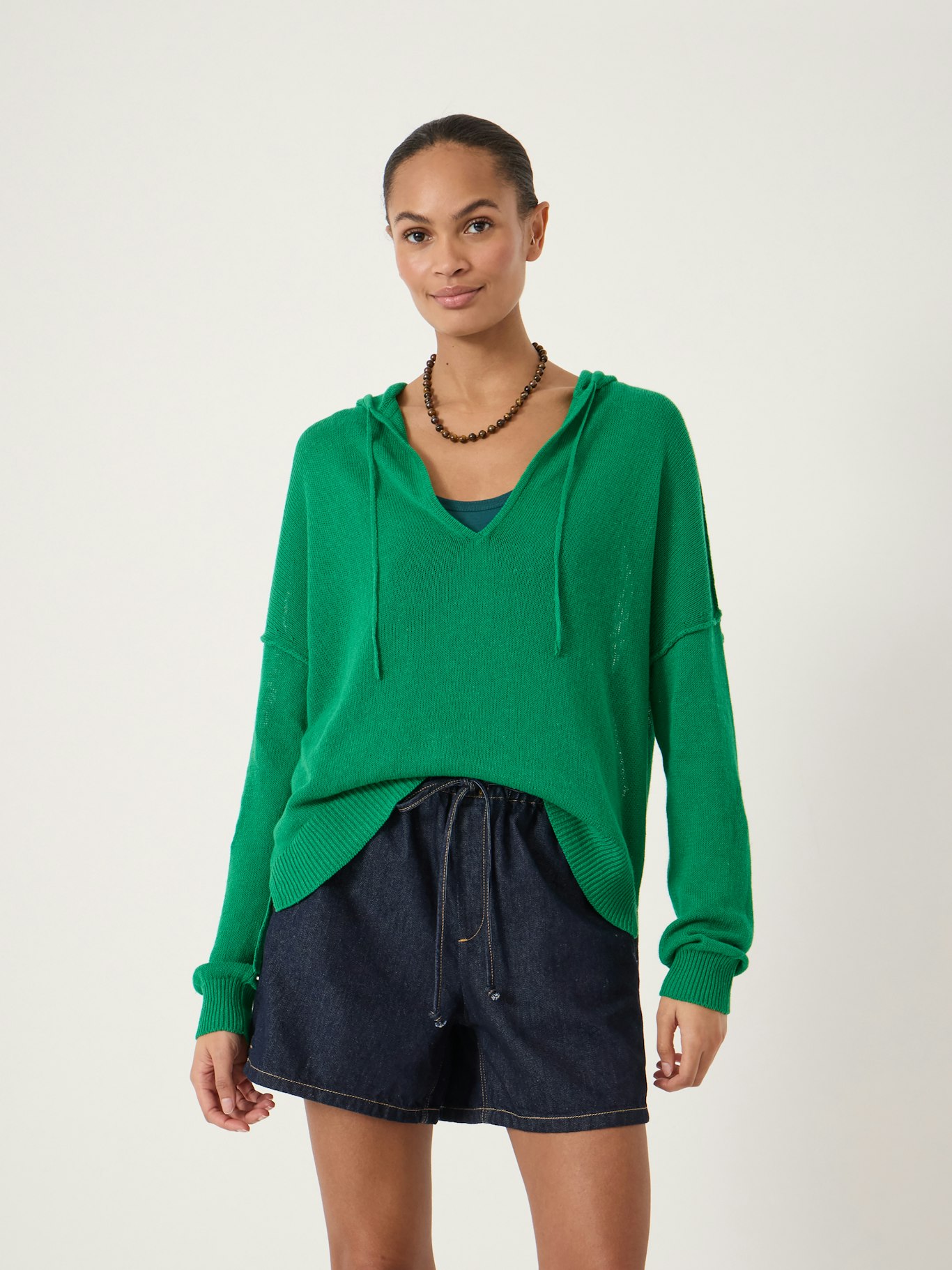 014734-2159-01 Cara Linen Blend V Neck Hoodie