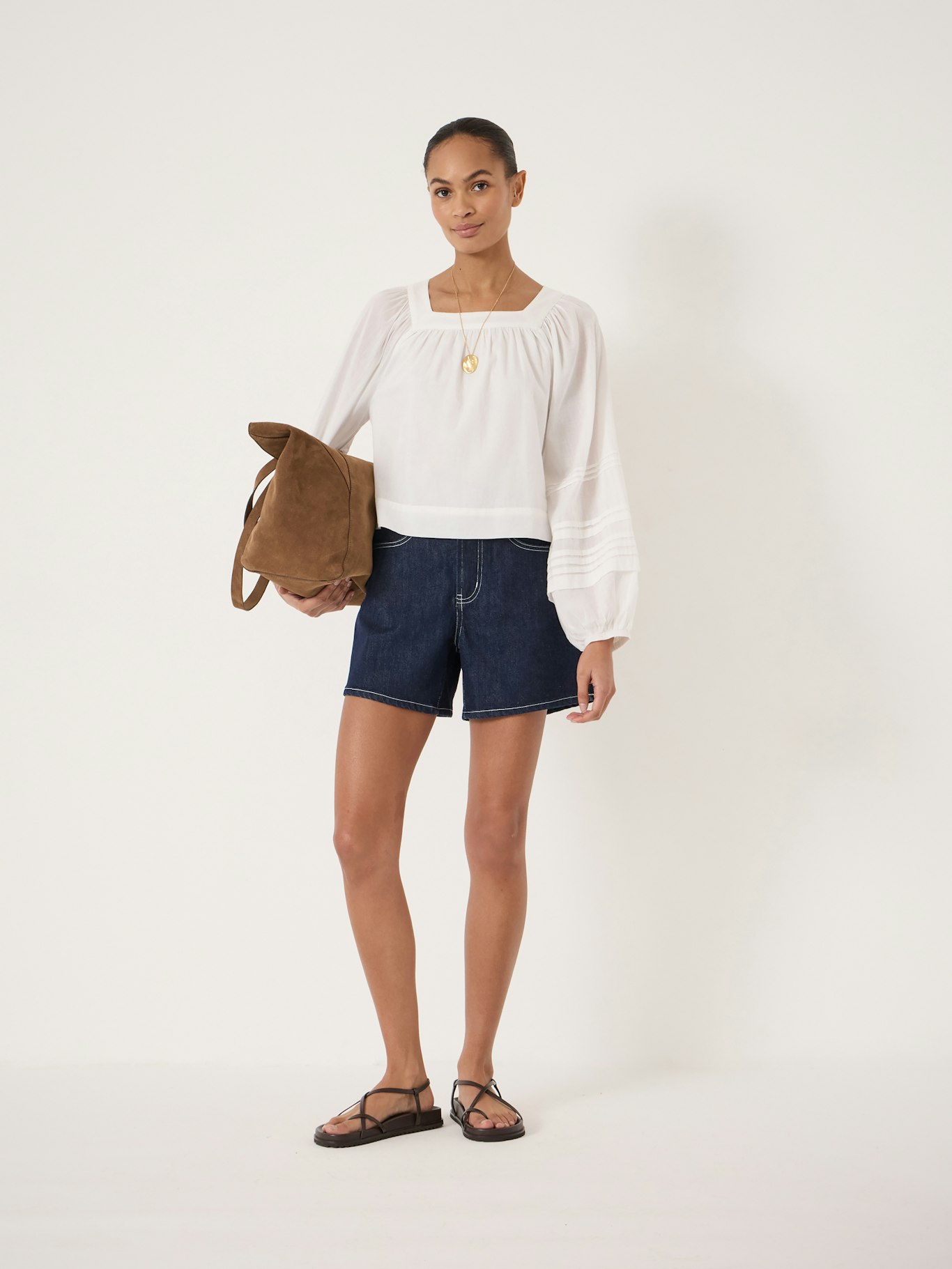 014477-0001-02 Raye Square Neckline Cotton Blouse