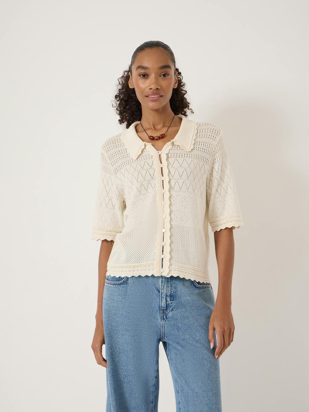 014770-0340-01 Pointelle Cotton Cardigan