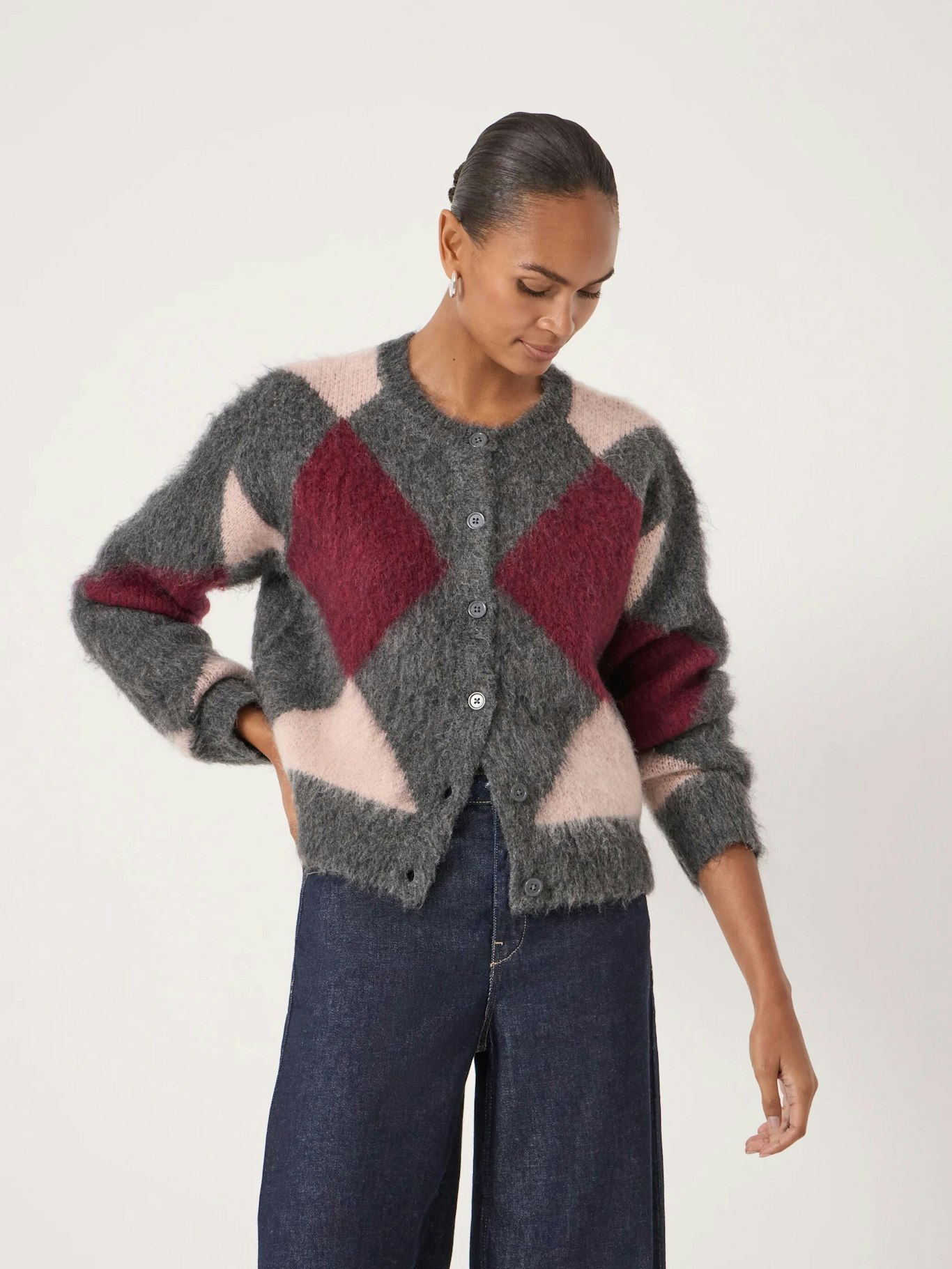 014432-2806-03 Brushed Argyle Alpaca Blend Cardigan