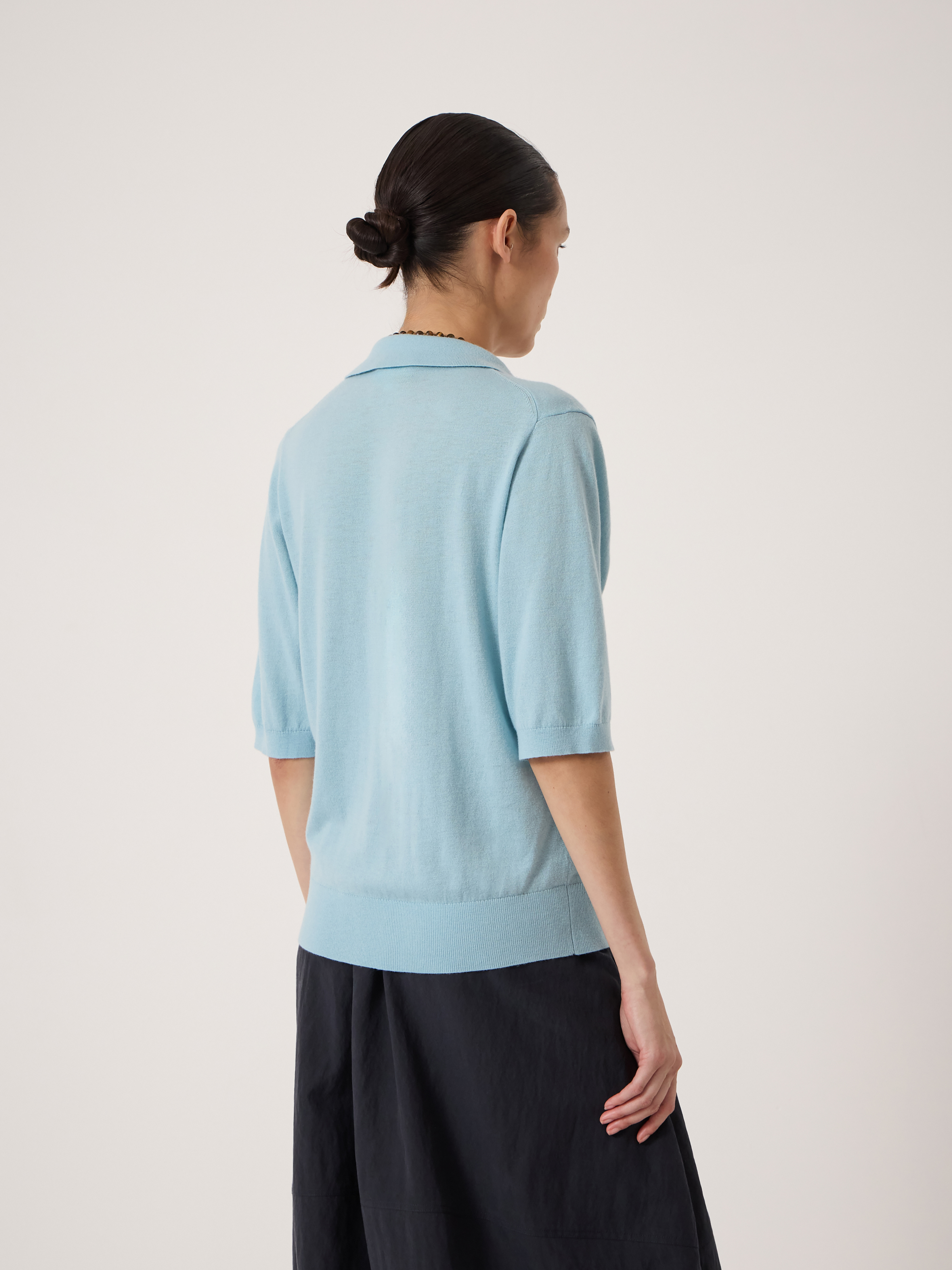 Fine Knit Short Sleeve Polo Top