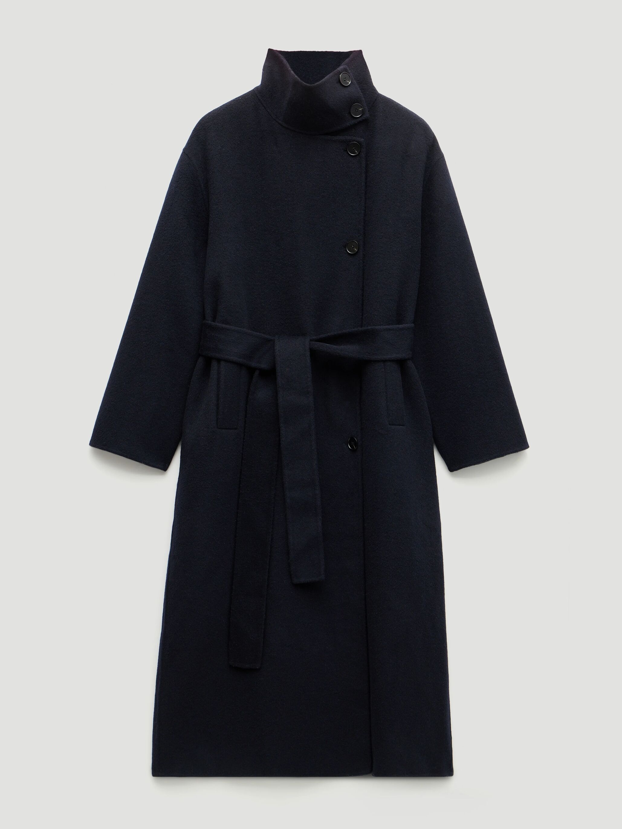 Pure Wool Double Faced Funnel Neck Belted Coat