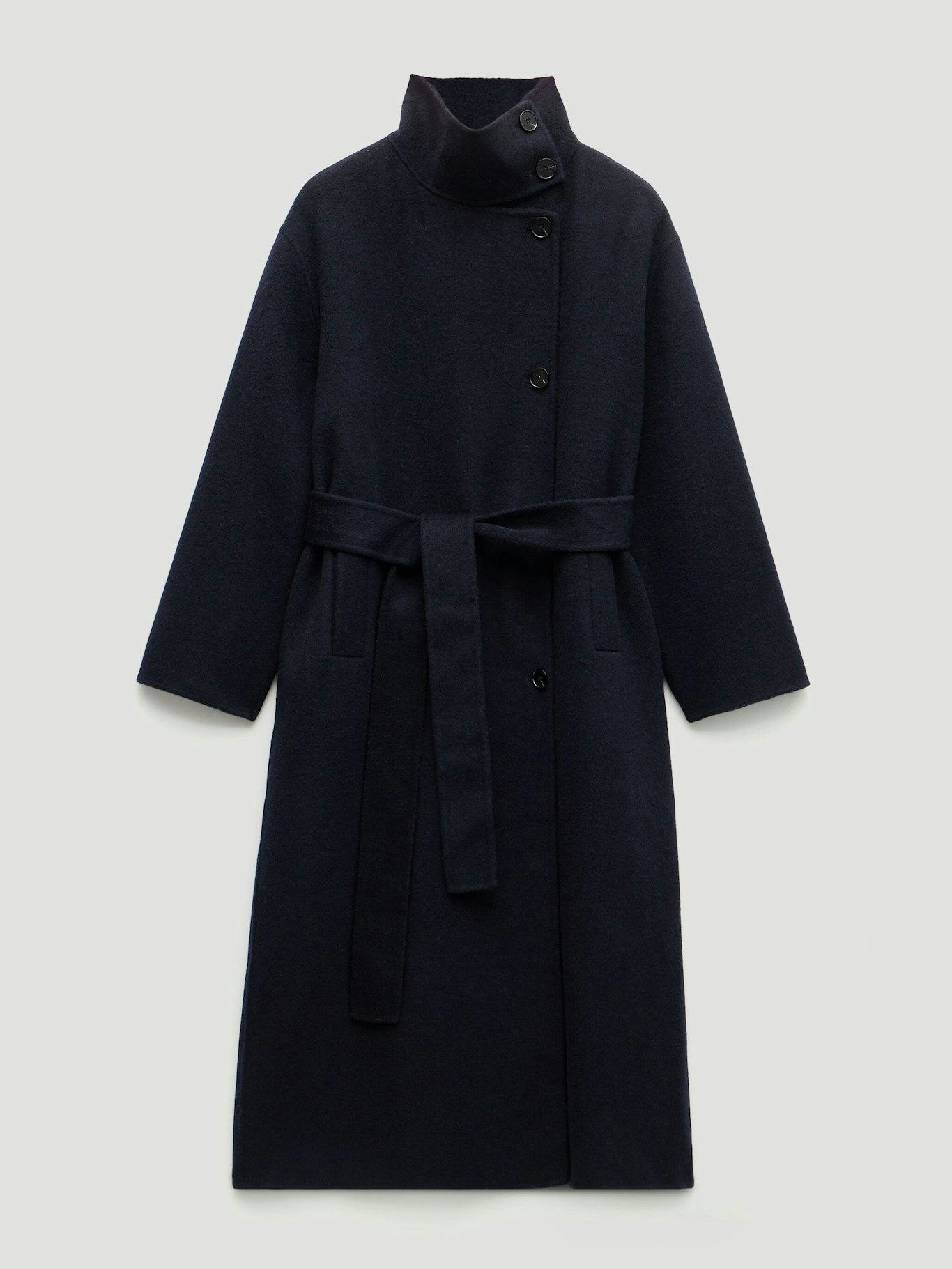 013868-1677-07 Pure Wool Double Faced Funnel Neck Belted Coat