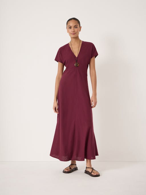 Grace Linen Blend V Neck Maxi Dress