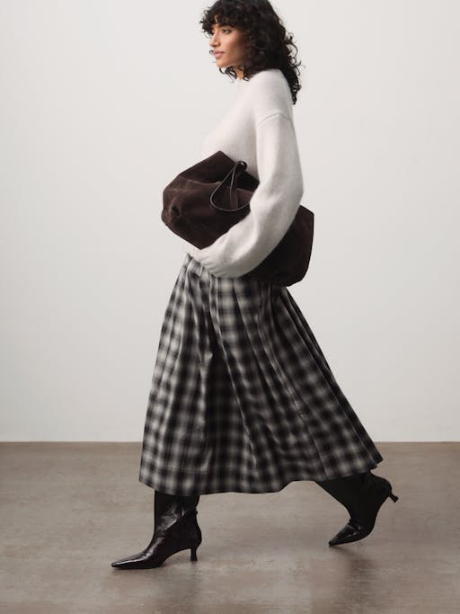 Ivy Check Pleat Release Midi Skirt