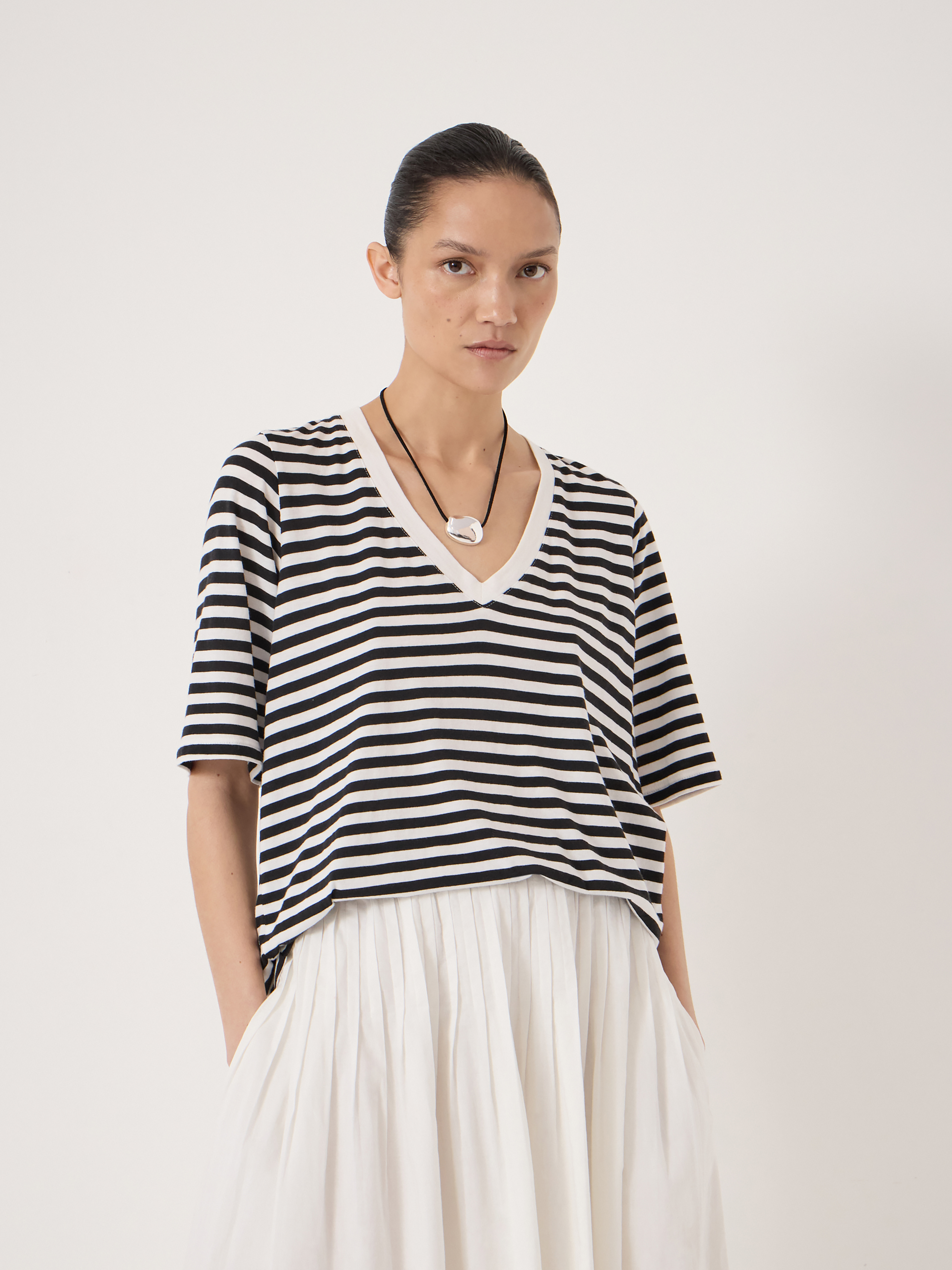 Reece Stripe V Neck Drapey T-Shirt