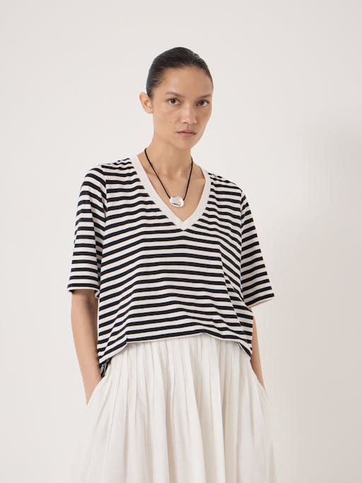 Reece Stripe V Neck Drapey T-Shirt