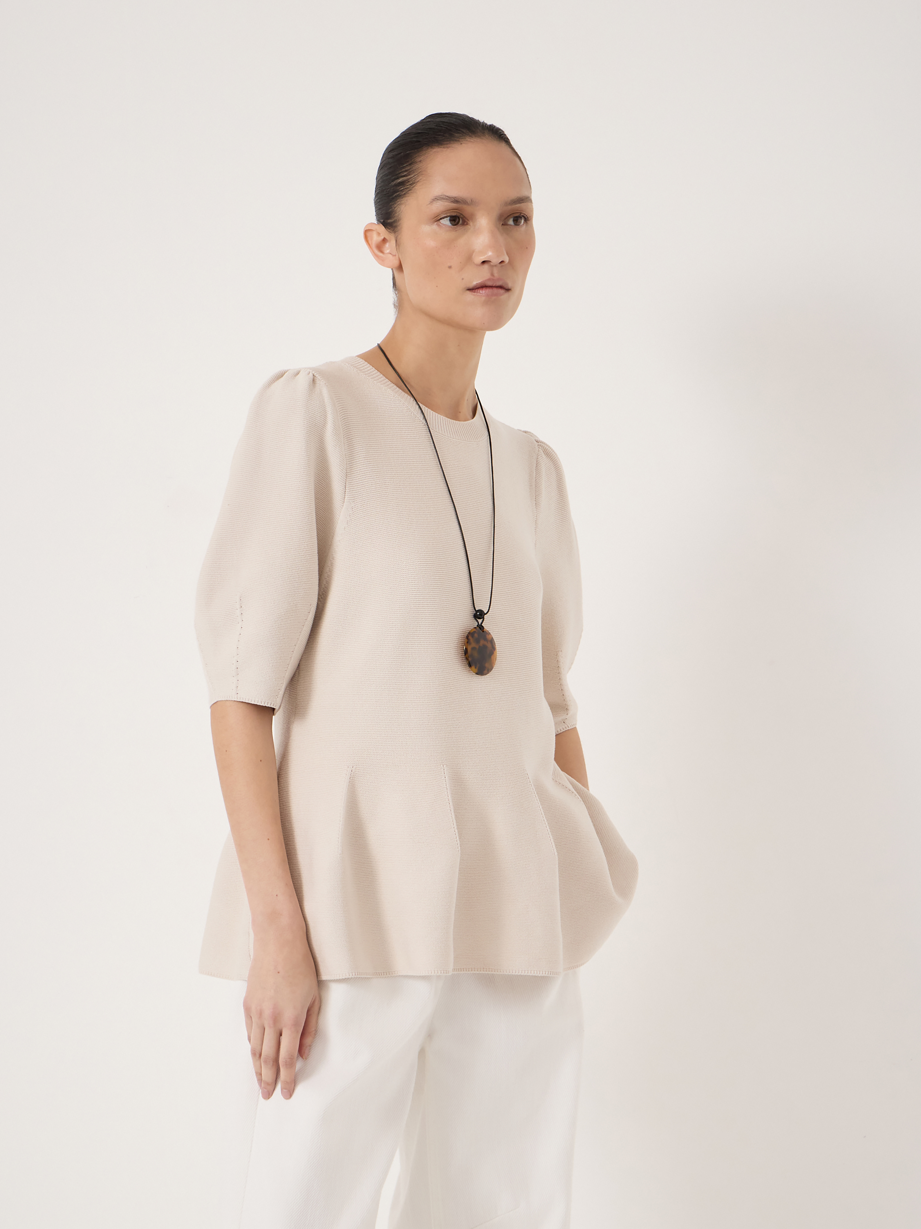 Peplum Short Sleeve Top with Wool