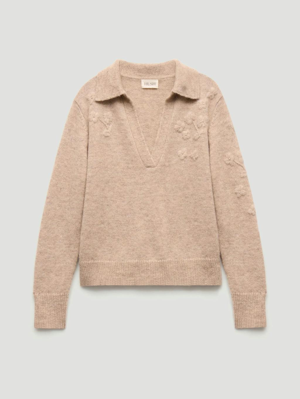 014569-2860-071 Wool Blend Collar Detail Jumper with Flower Embroidery