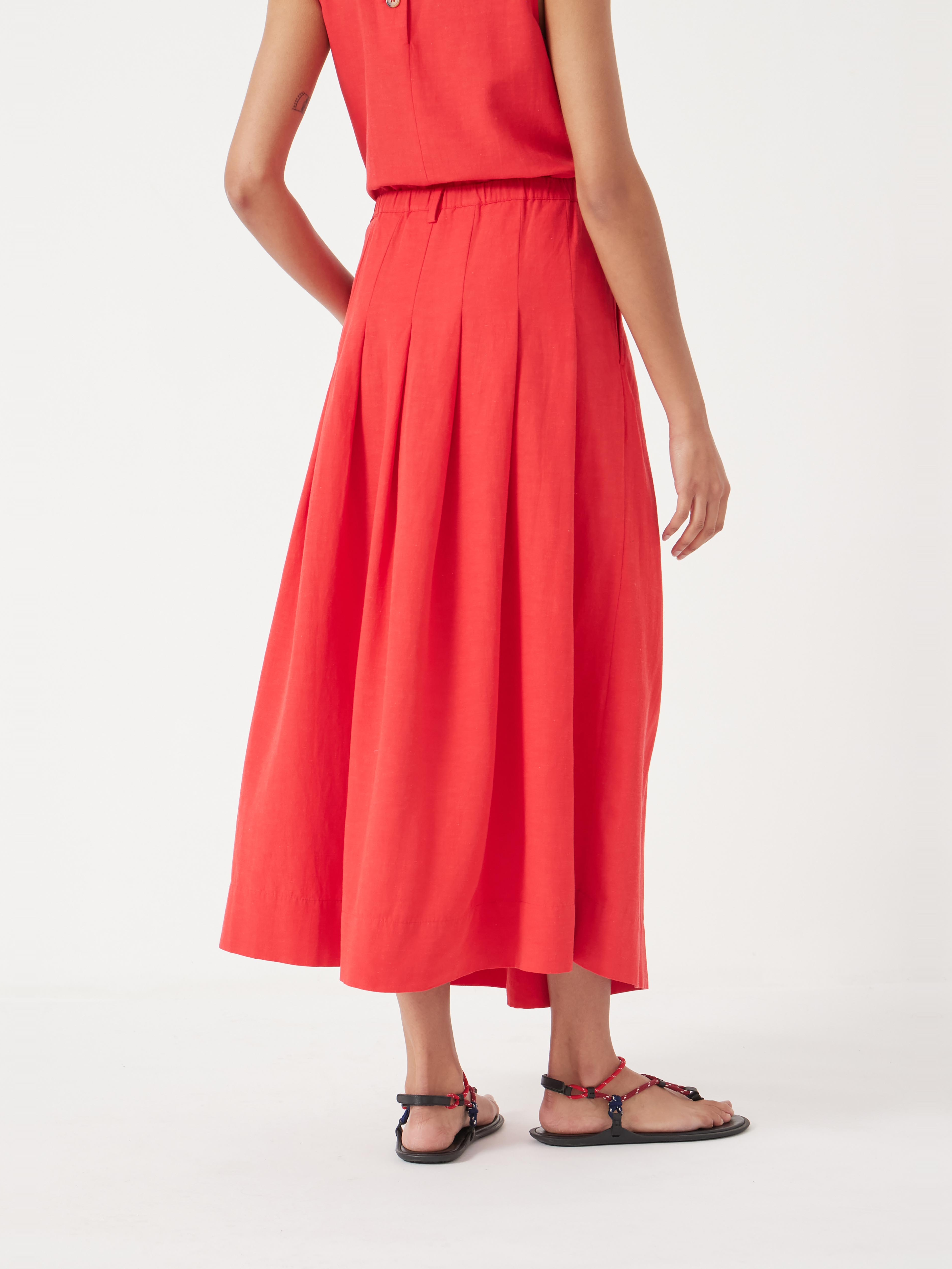 Ivy Pleated Linen Blend Midi Skirt