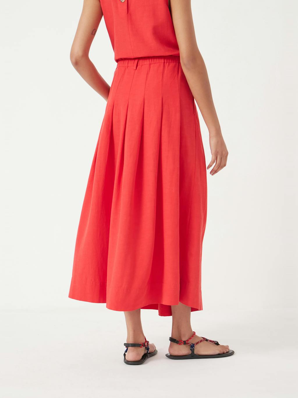 014053-1056-03 Ivy Pleated Linen Blend Midi Skirt