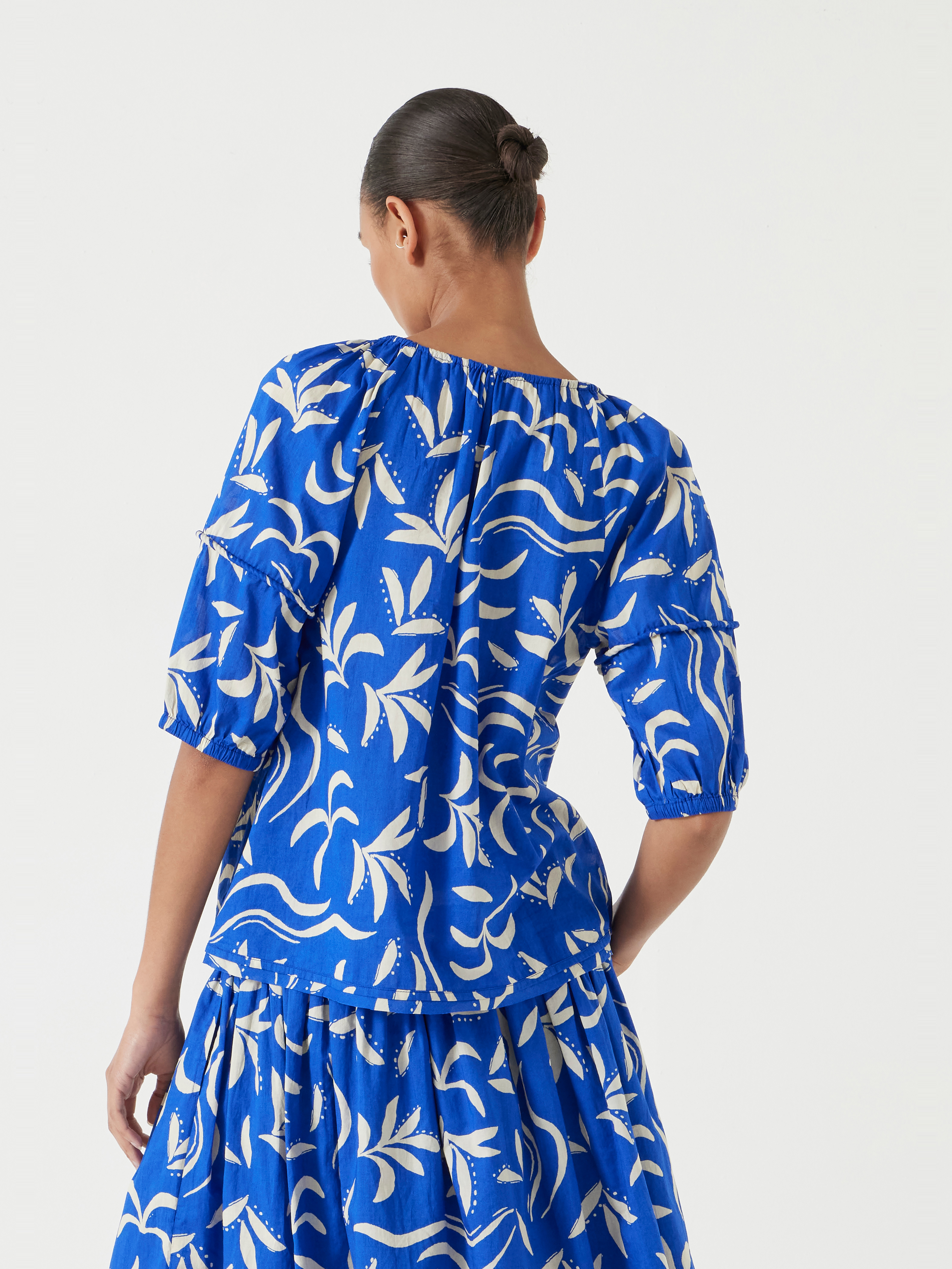 Printed Cotton Balloon Sleeve Blouse