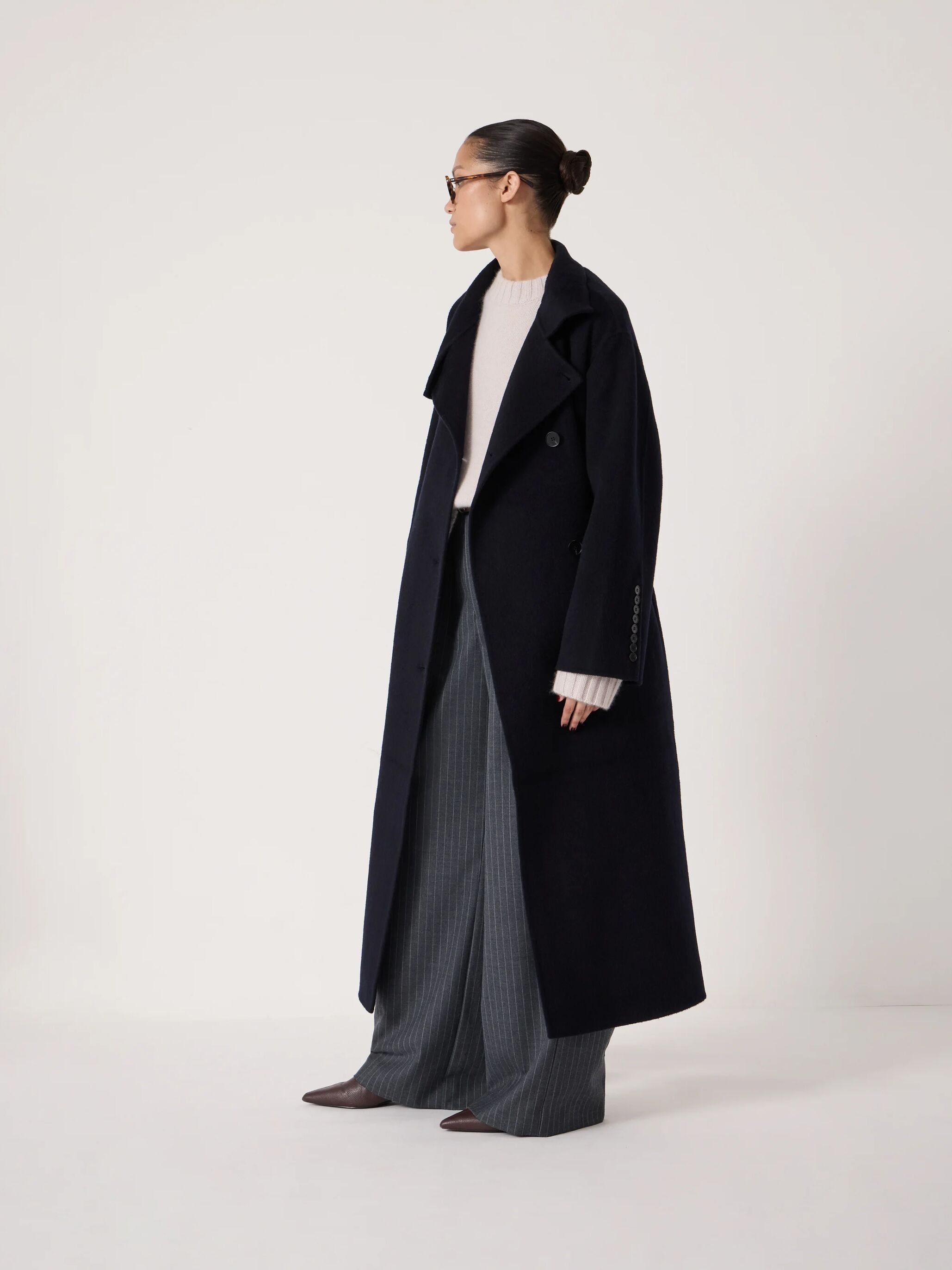 Pure Wool Double Faced Funnel Neck Belted Coat