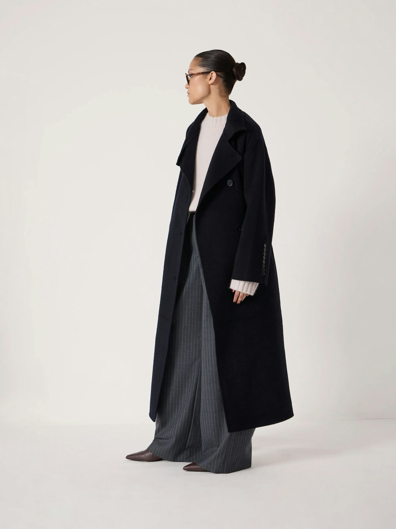 013868-1677-03 Pure Wool Double Faced Funnel Neck Belted Coat