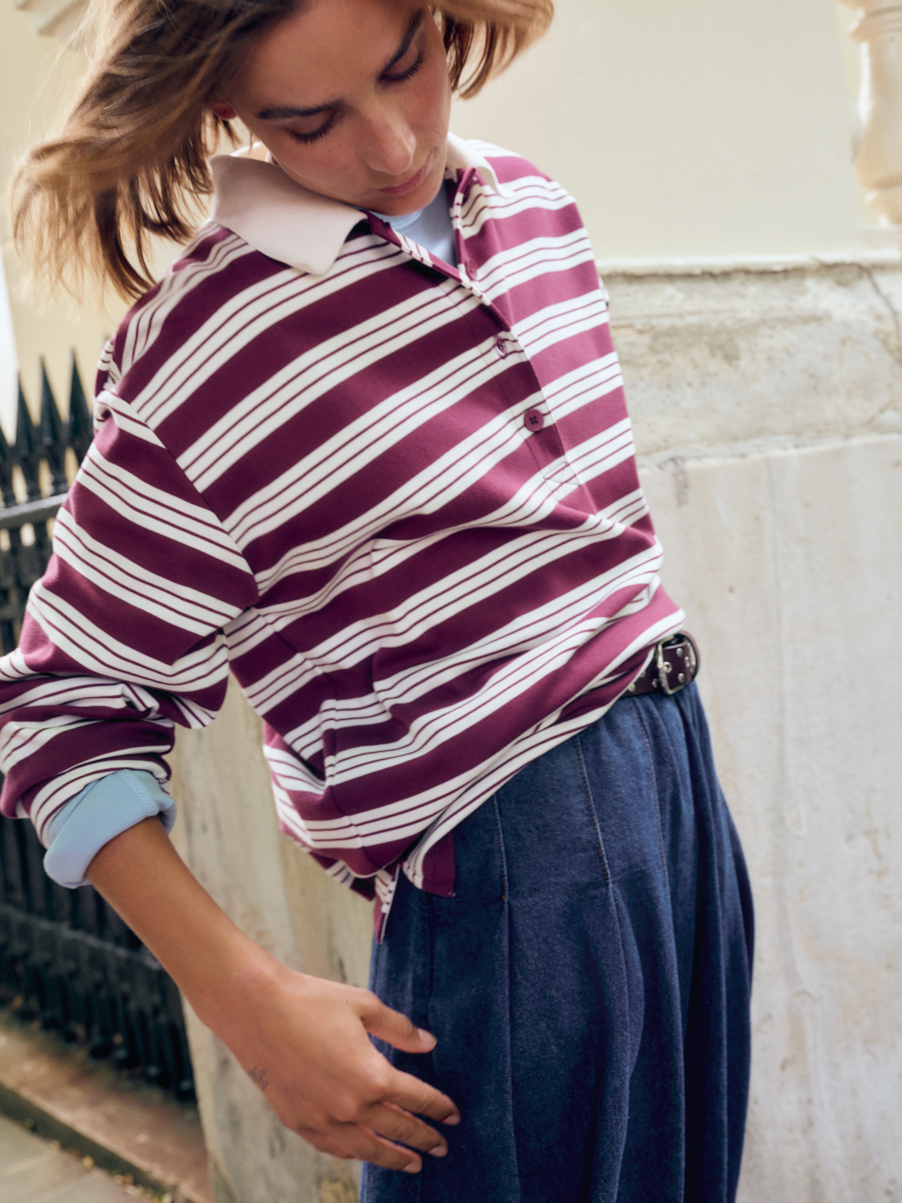 Cotton Striped Polo Top