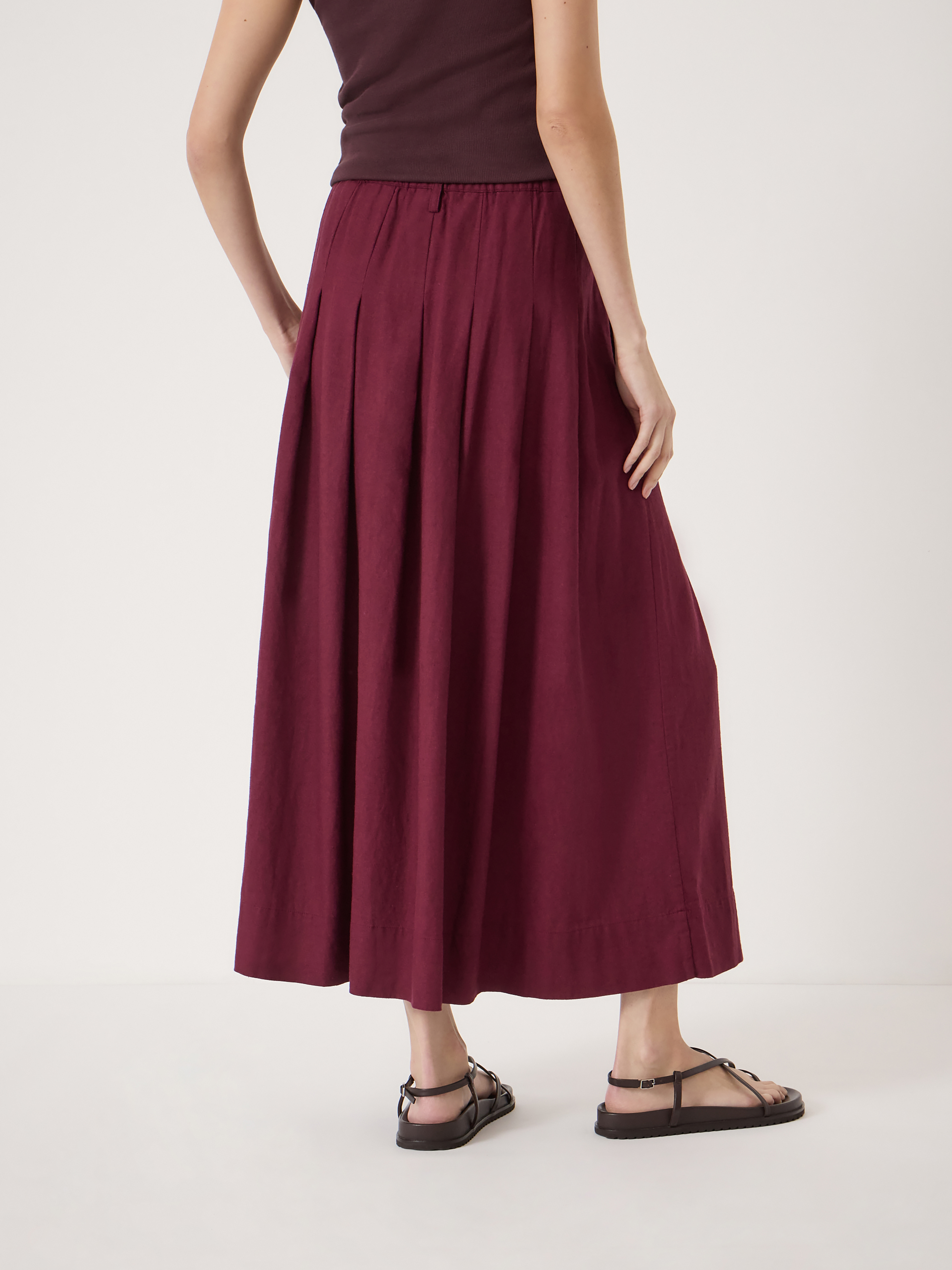 Ivy Pleated Linen Blend Midi Skirt