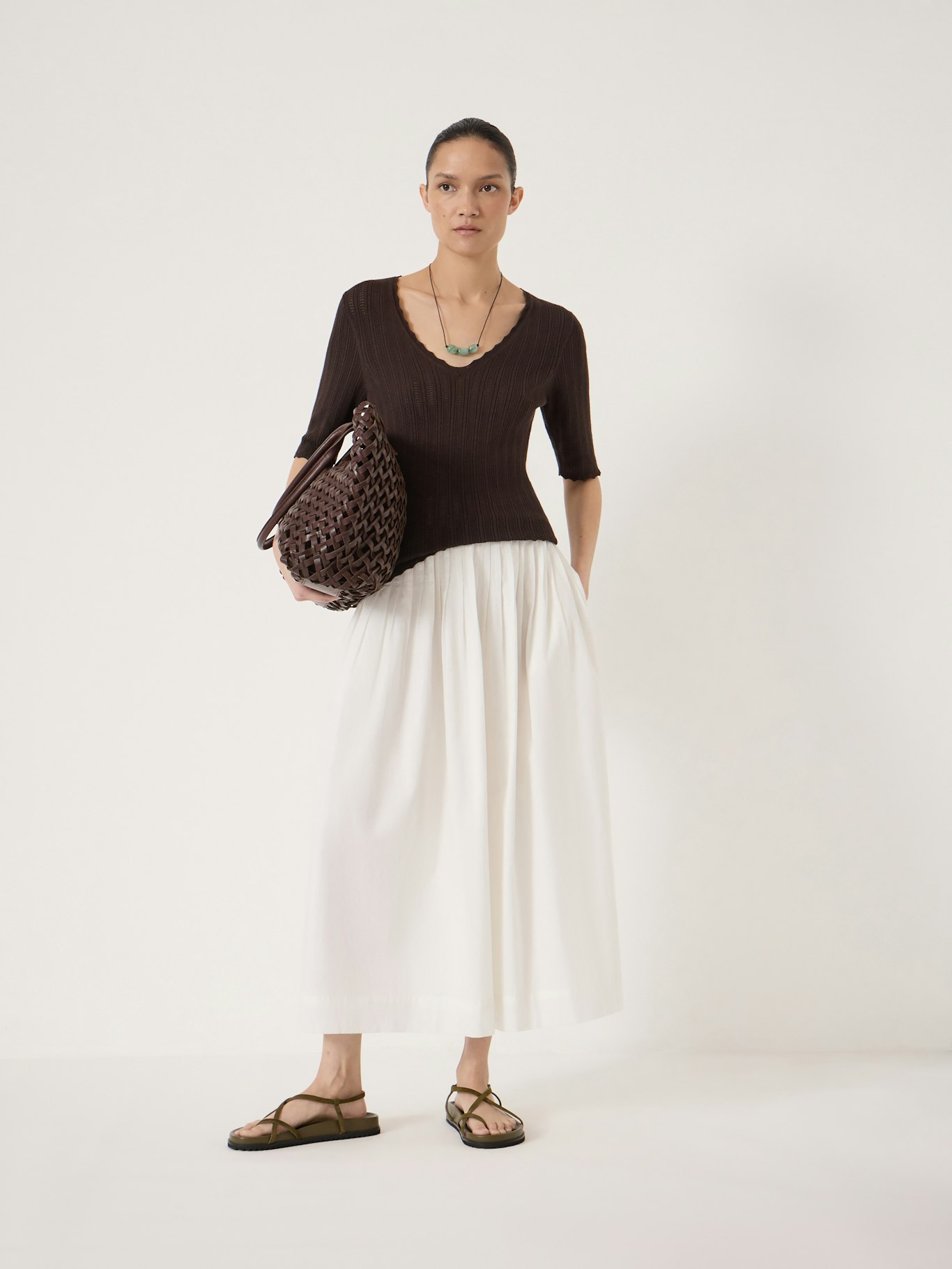 014823-0450-02 Fine Pointelle Short Sleeve Knitted T-shirt
