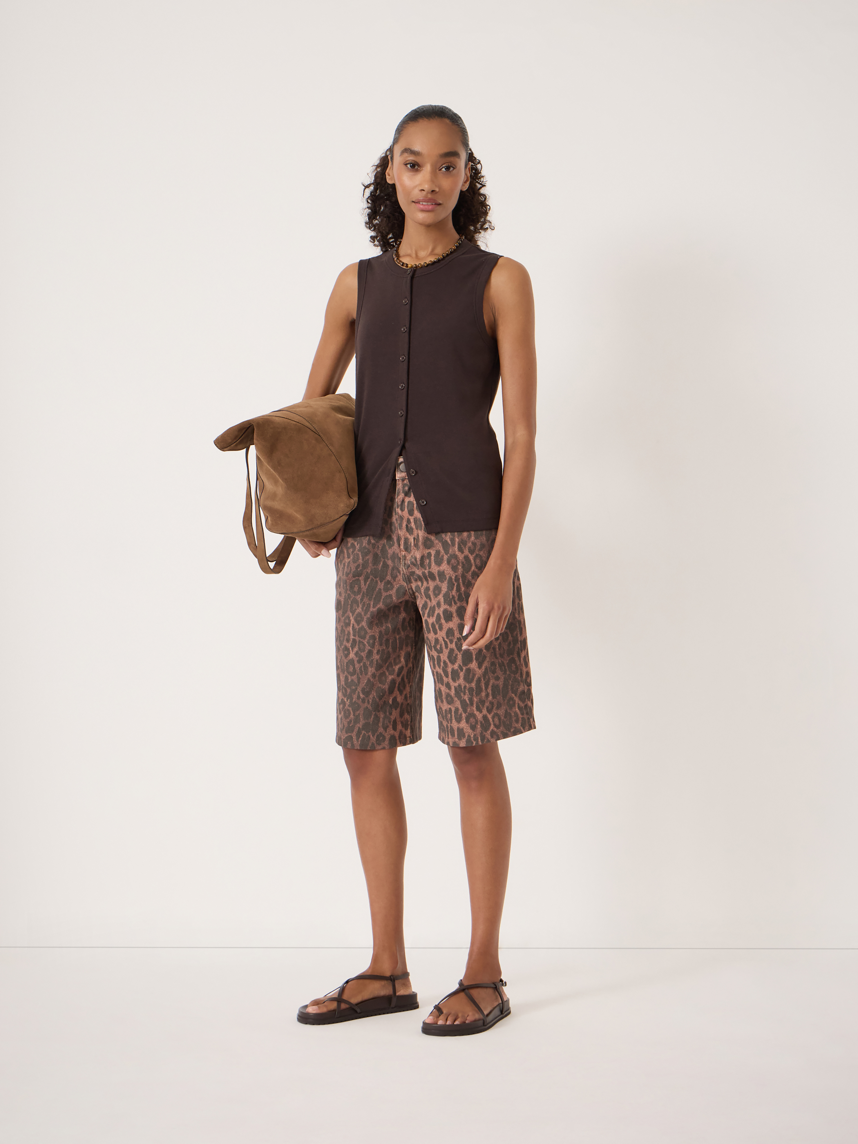 Leopard Print Denim Bermuda Shorts