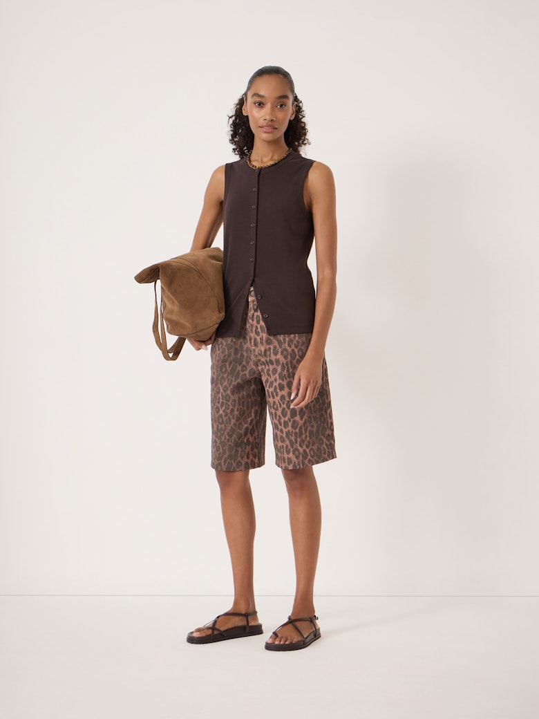 Leopard Print Long Denim Bermuda Shorts