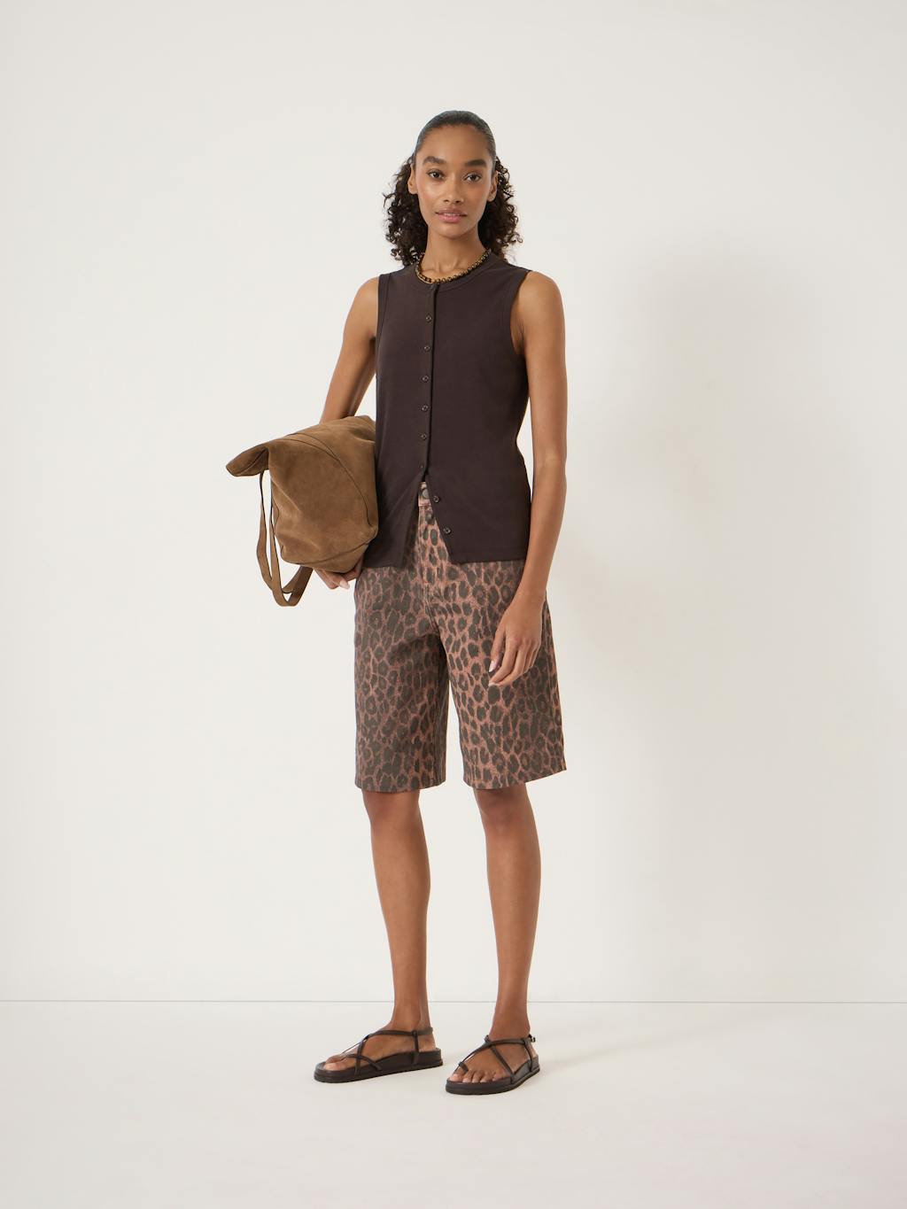 014856-4716-01 Leopard Print Denim Bermuda Shorts