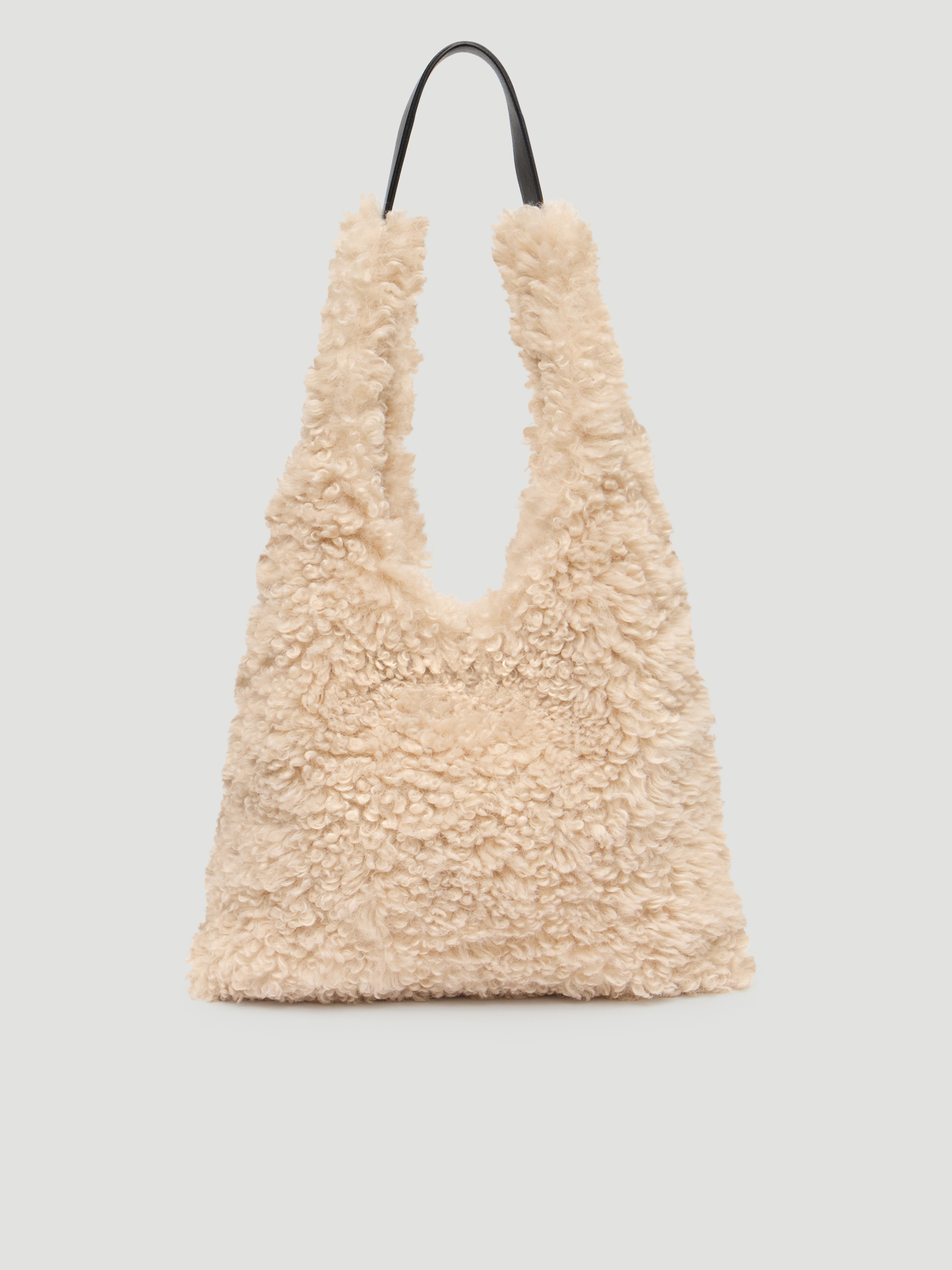 Faux Sheepskin Slouchy Tote Bag | Ecru White | hush