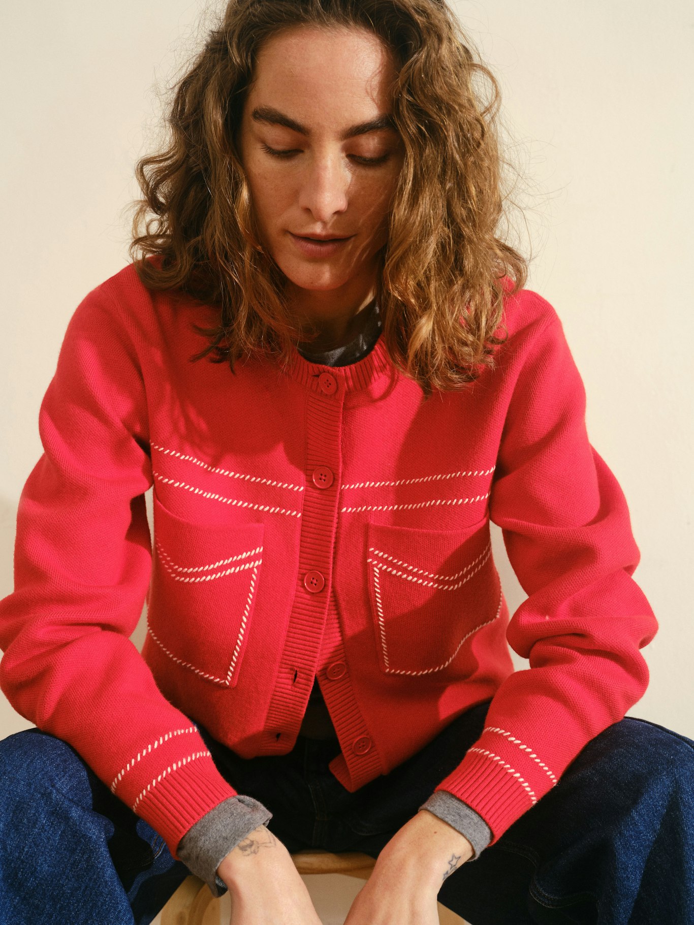 014399-1044-10 Stitch Detail Cardigan with Wool