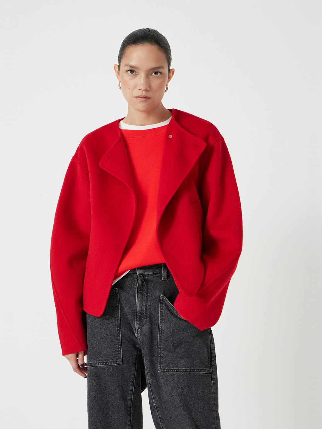 014278-0074-01 Pure Wool Double Faced Collarless Jacket