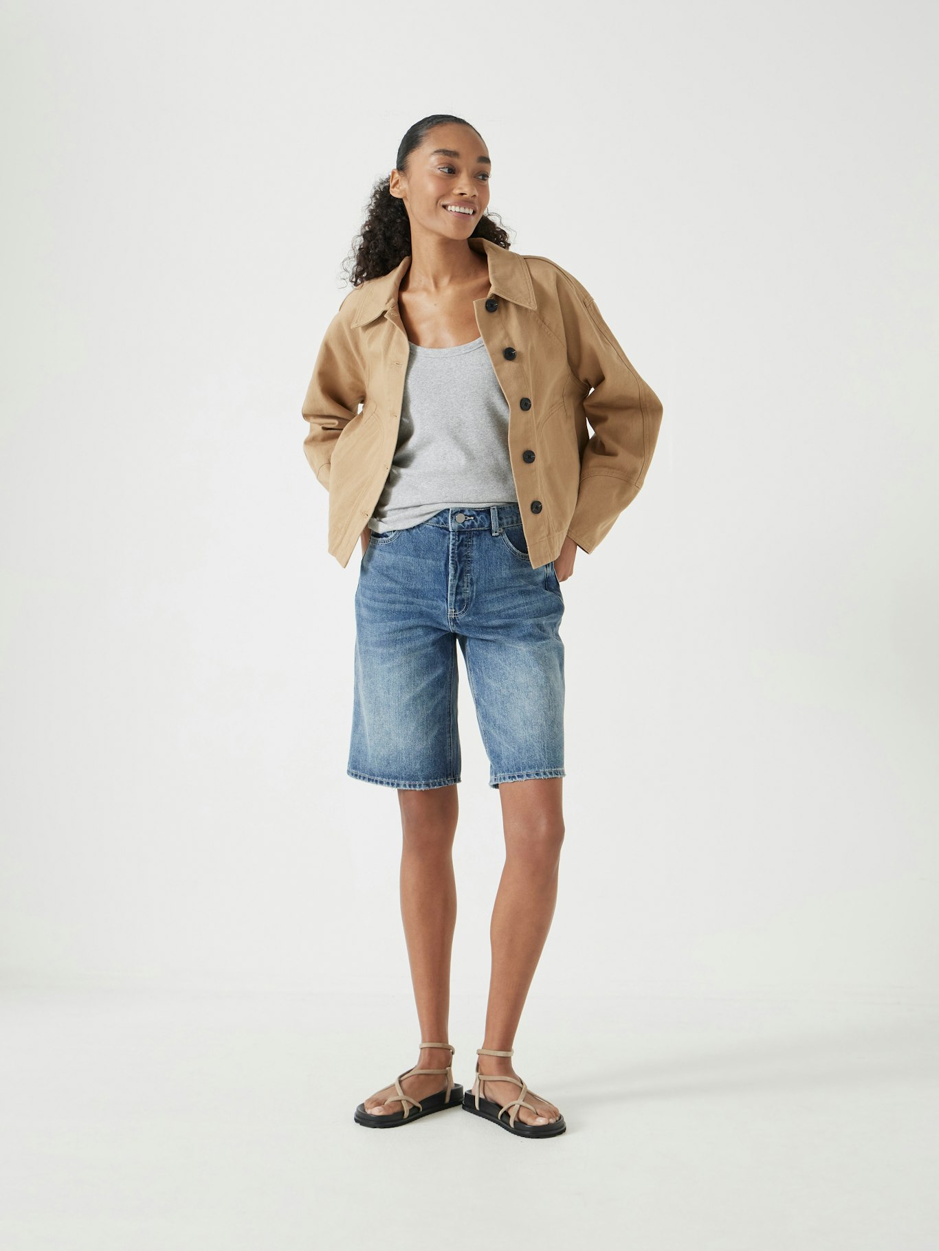 013358-3014-01 Denim Mid-Rise Long Bermuda Shorts