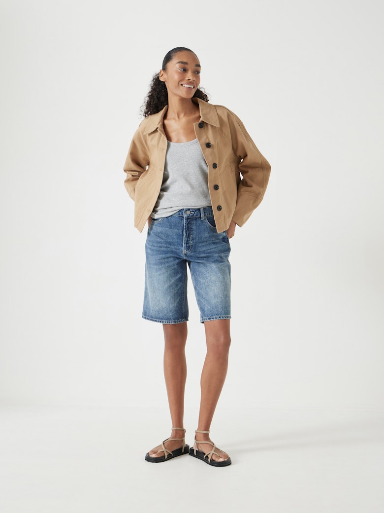 Denim Mid-Rise Long Bermuda Shorts