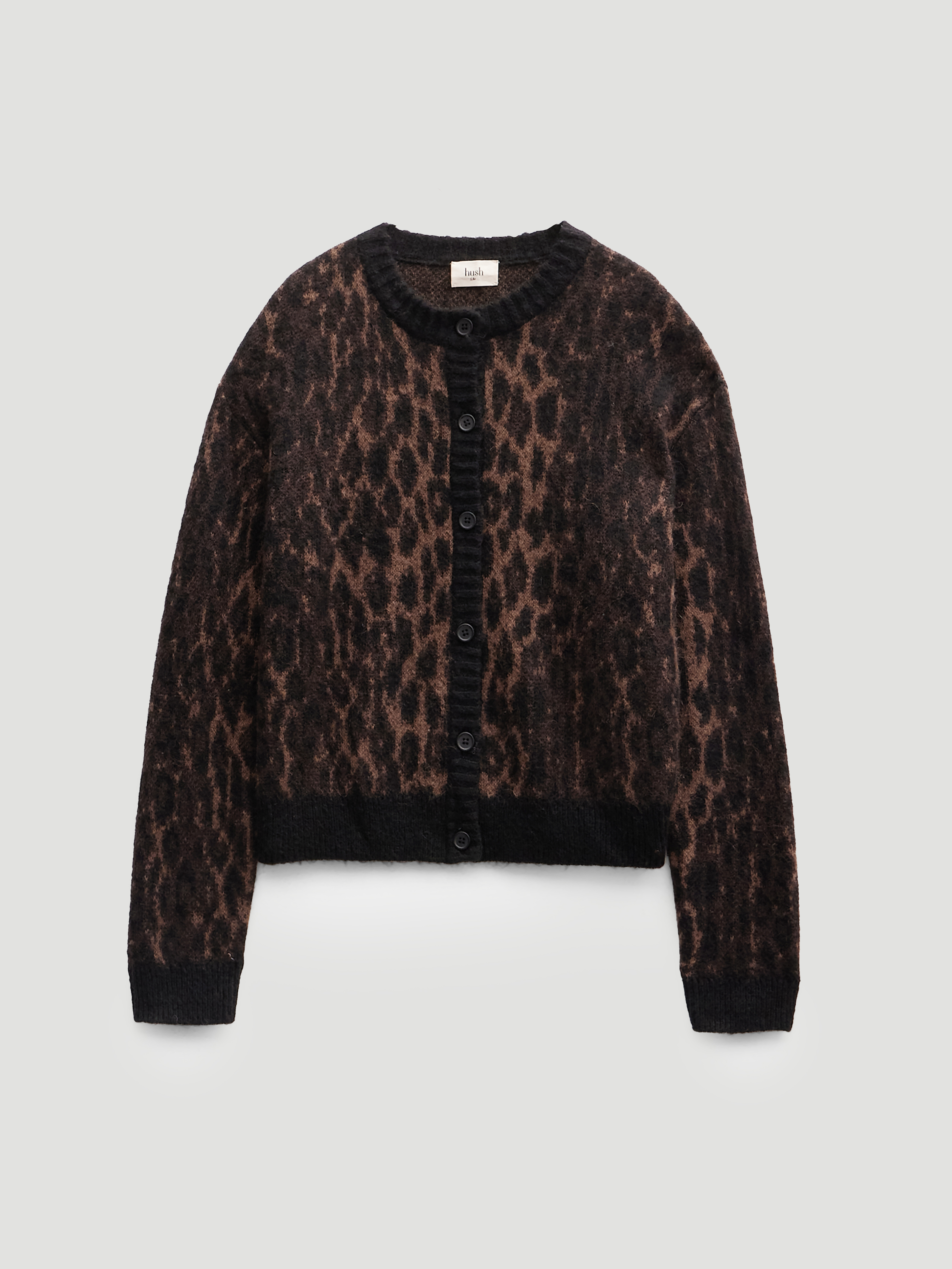 Crew Neck Animal Jacquard Cardigan with Mohair