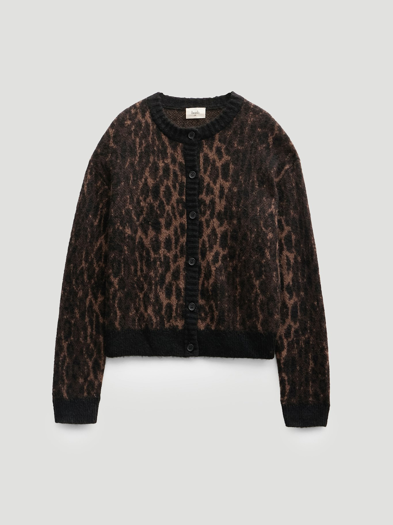 013756-0456-07 Crew Neck Animal Jacquard Cardigan with Mohair