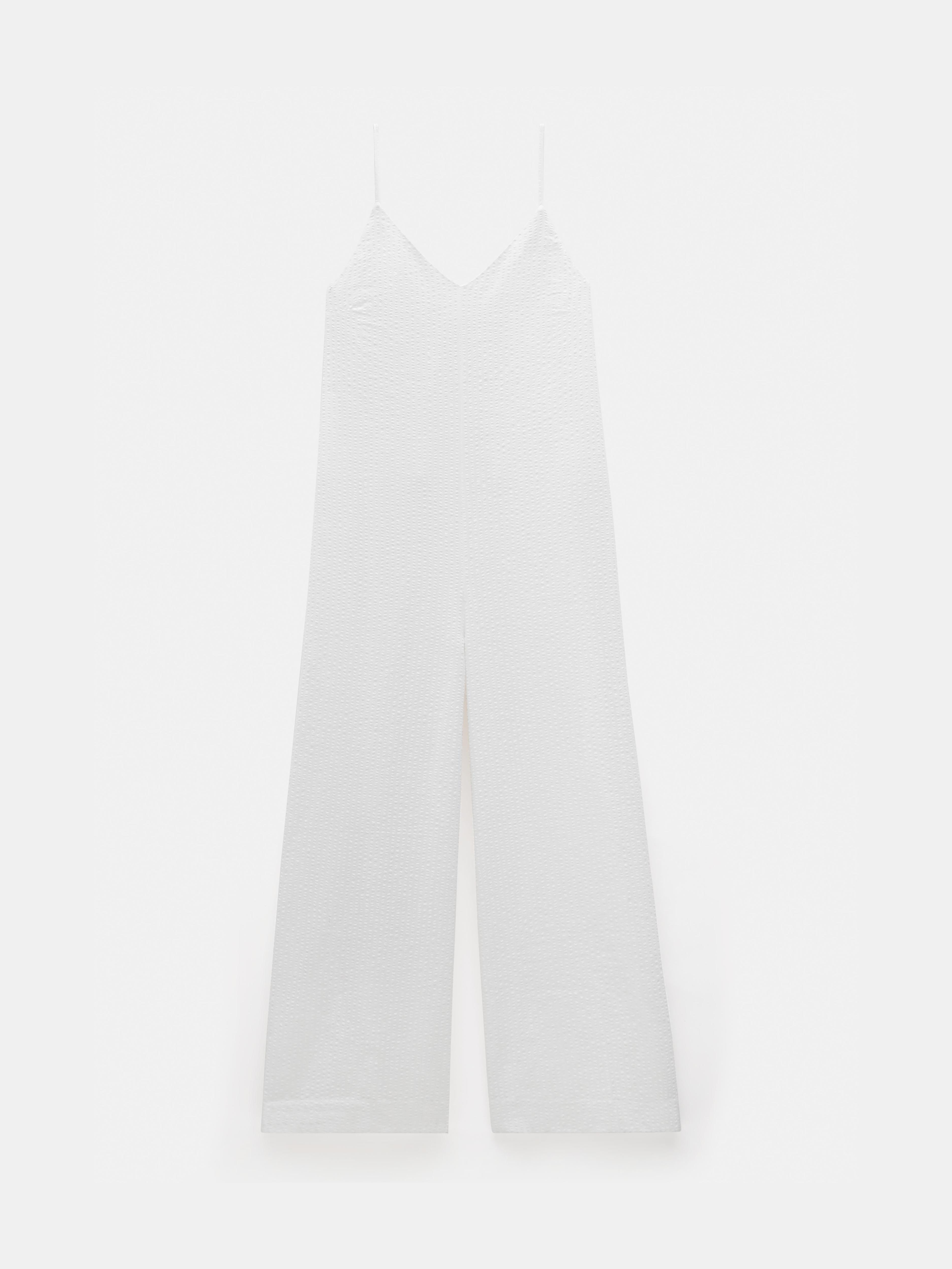 Seersucker Cotton Wide Leg Jumpsuit