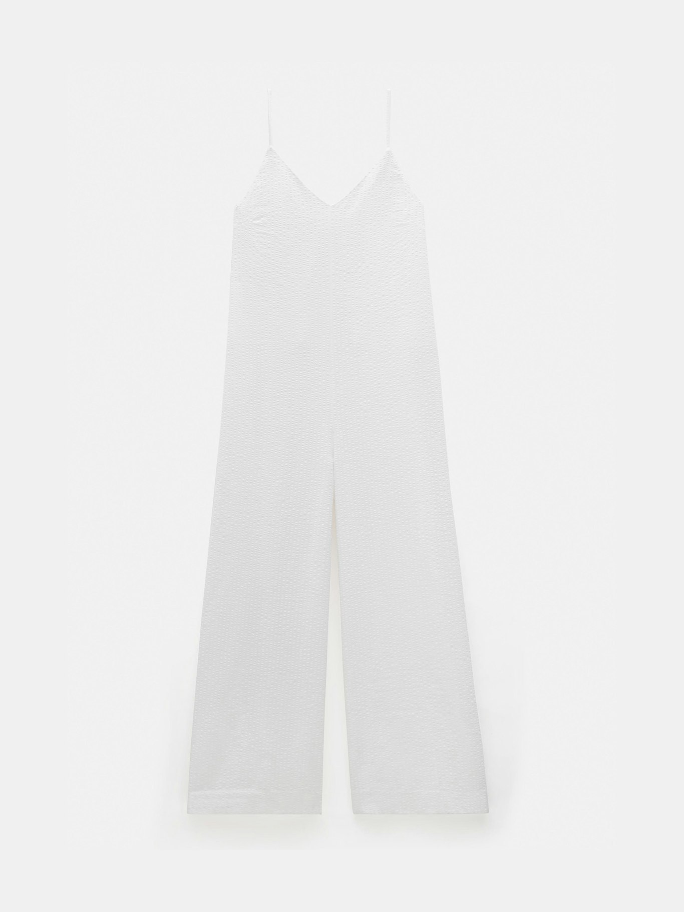 013064-0001-07 Seersucker Cotton Wide Leg Jumpsuit