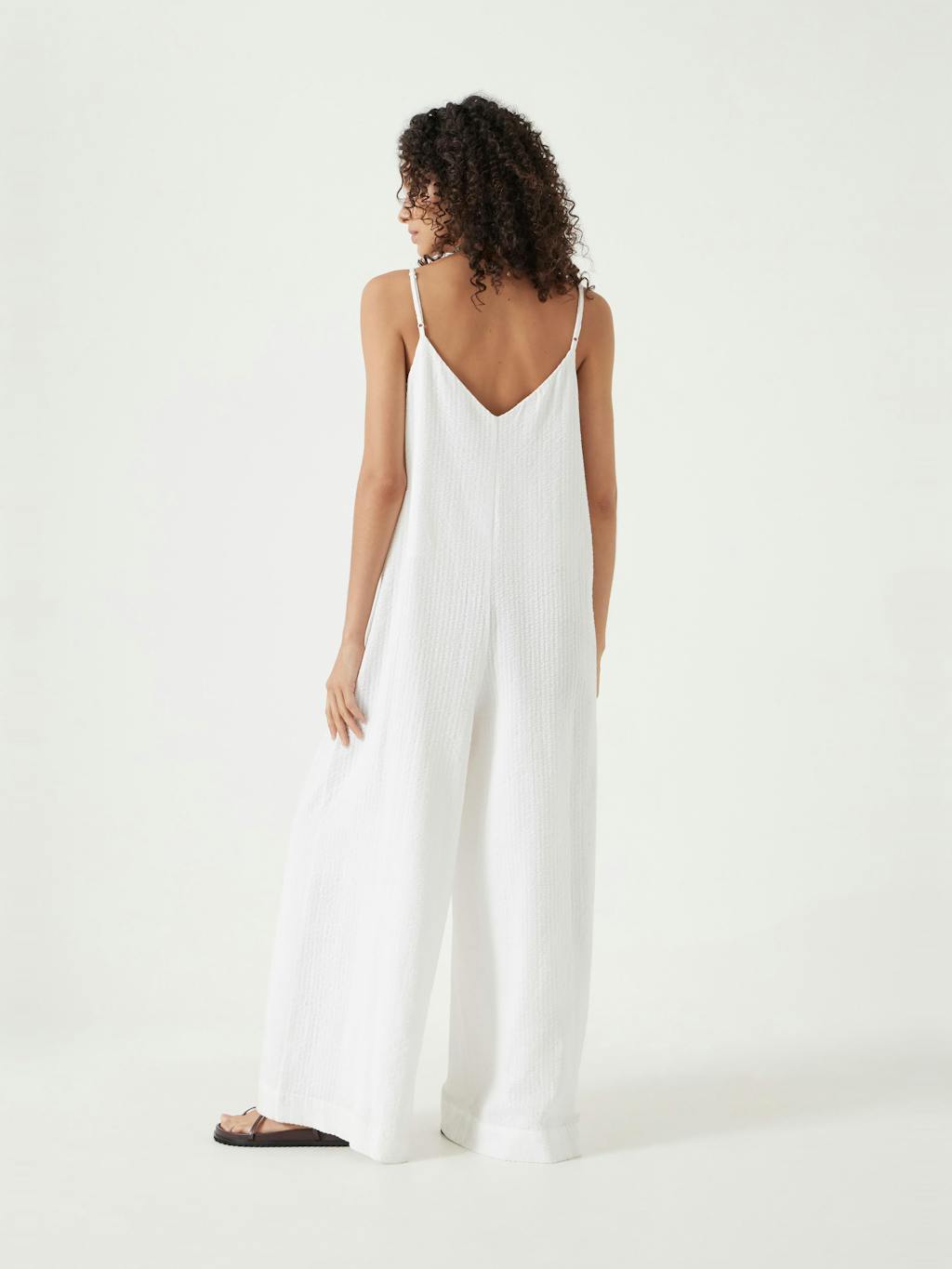 013064-0001-03 Seersucker Cotton Wide Leg Jumpsuit