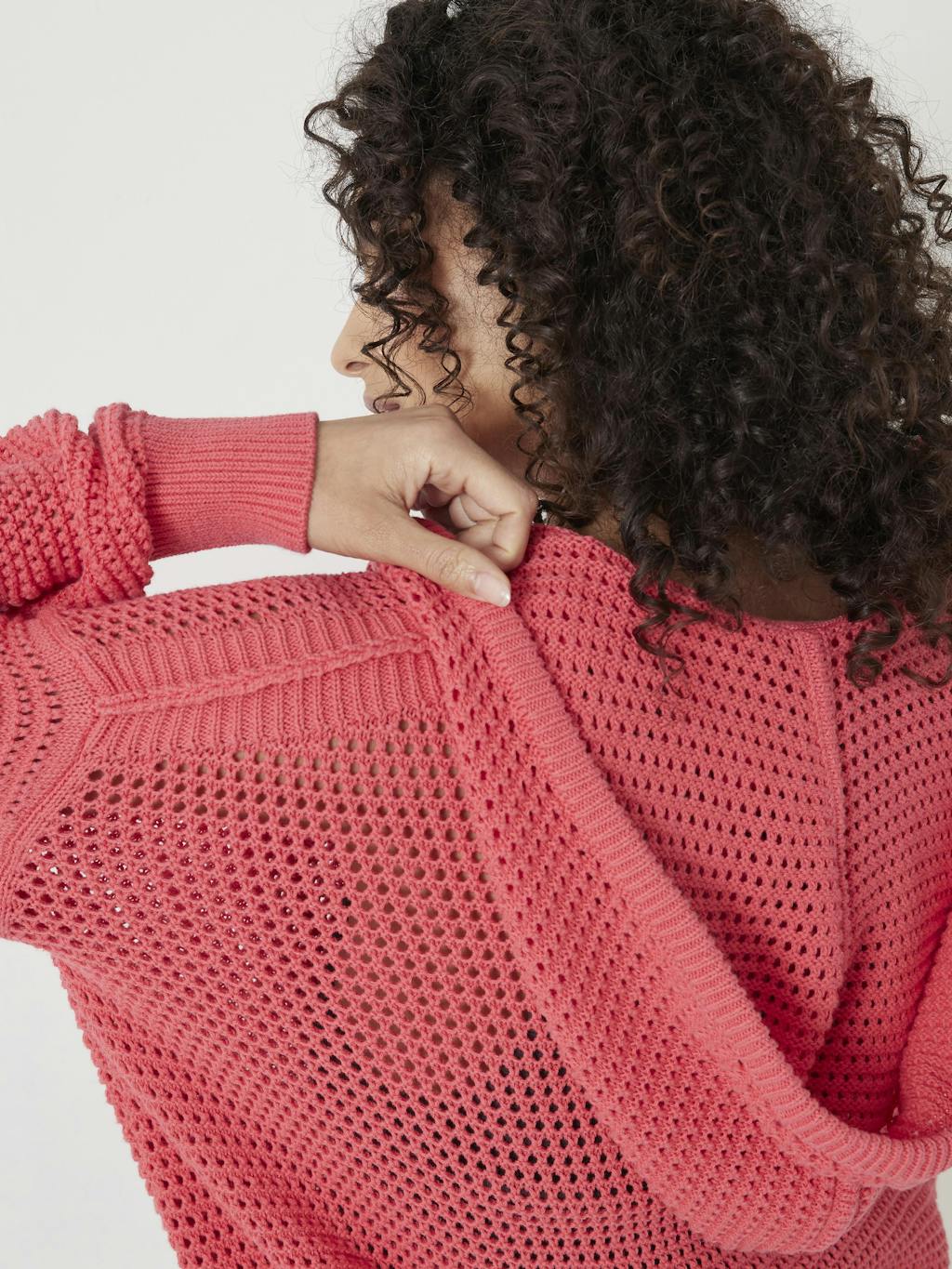 013153-1211-04 Open Stitch Cotton V Neck Hoodie