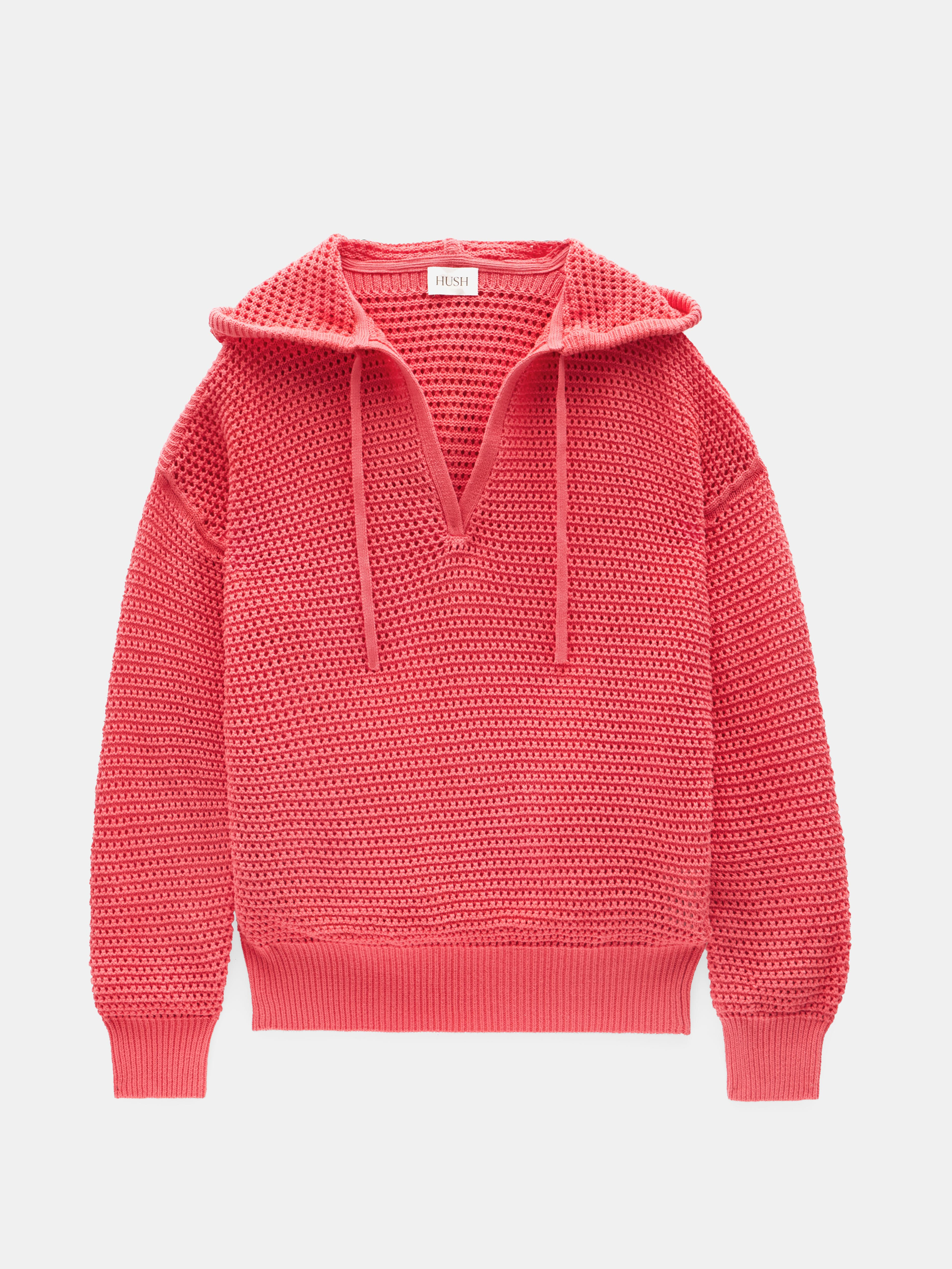 Open Stitch Cotton V Neck Hoodie