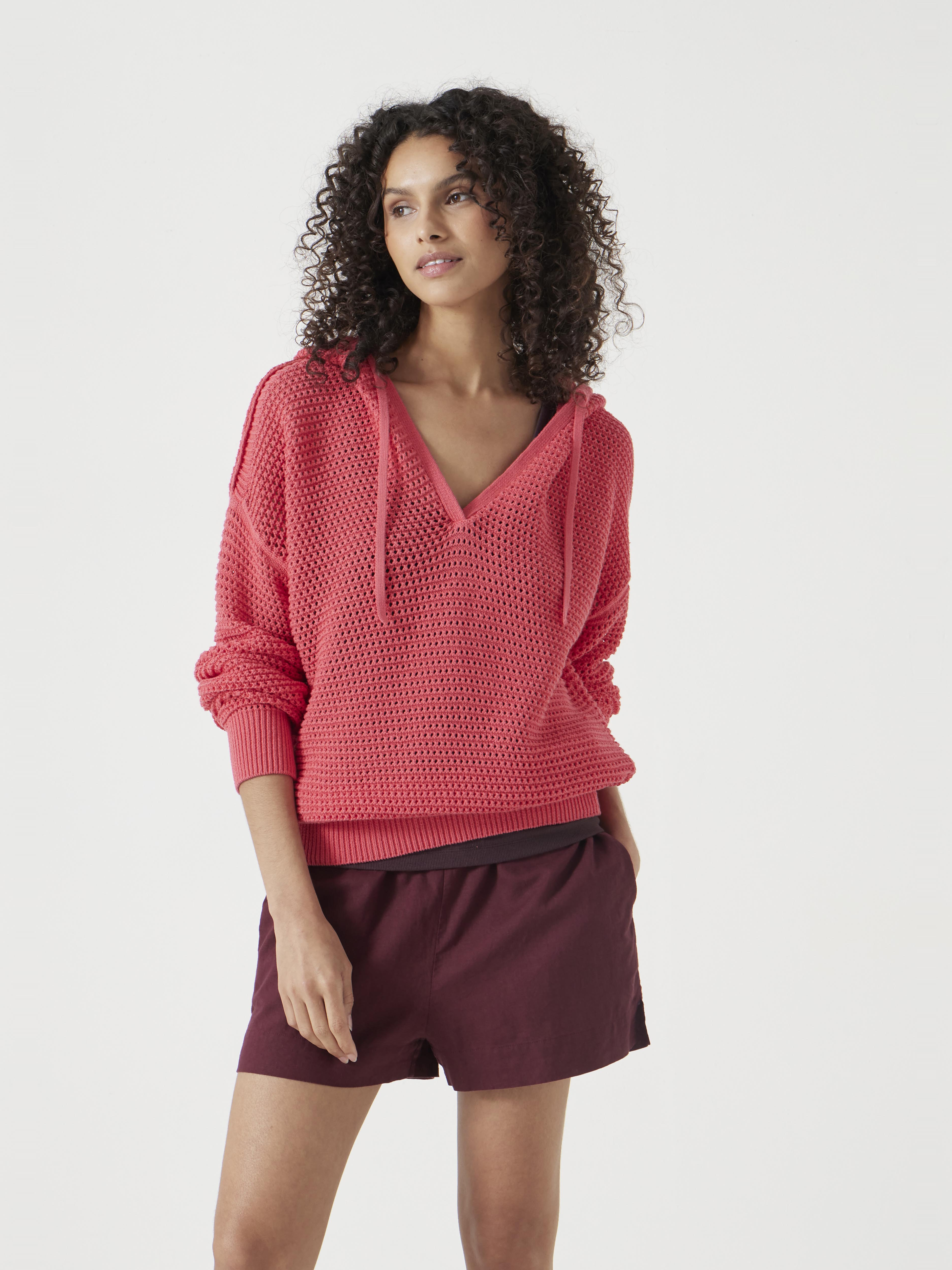 Open Stitch Cotton V Neck Hoodie