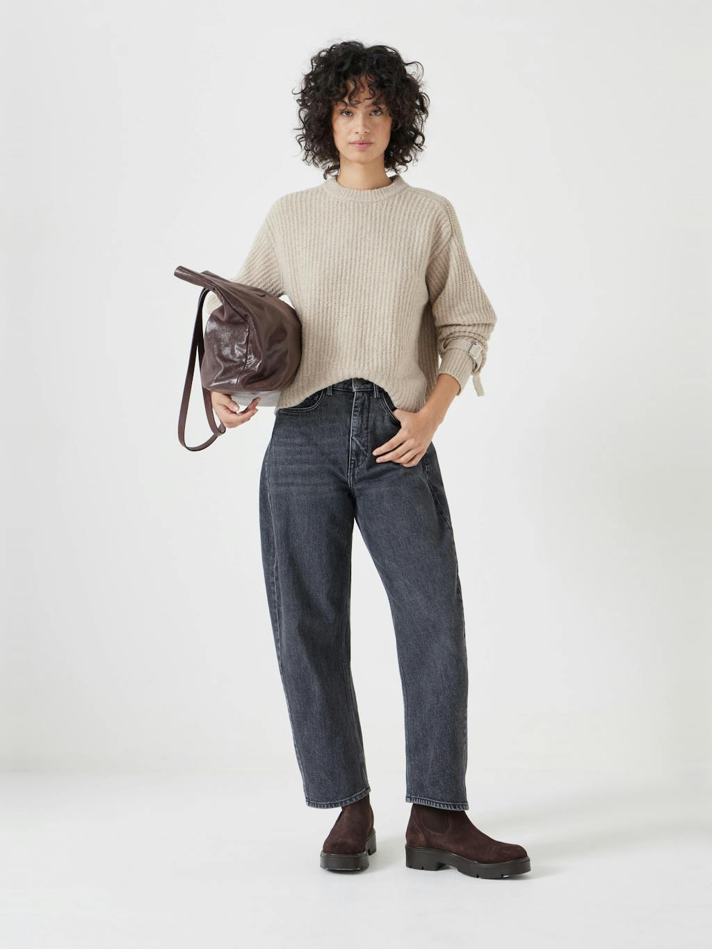 012950-2860-02 Tie and Buckle Detail Textured Knitted Jumper