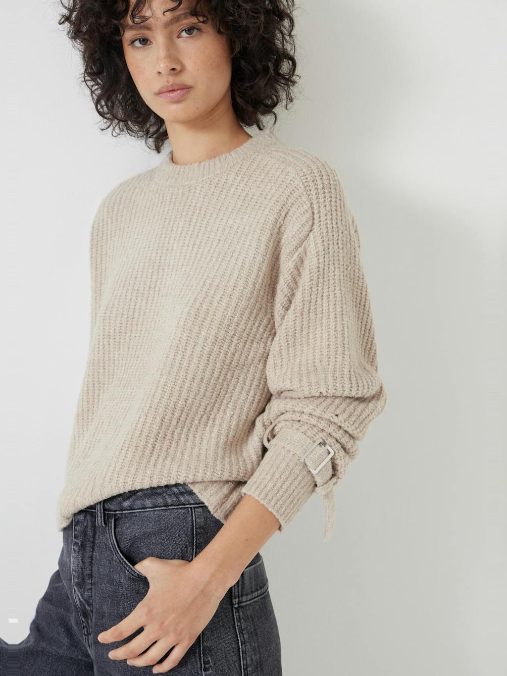 012950-2860-04 Tie and Buckle Detail Textured Knitted Jumper