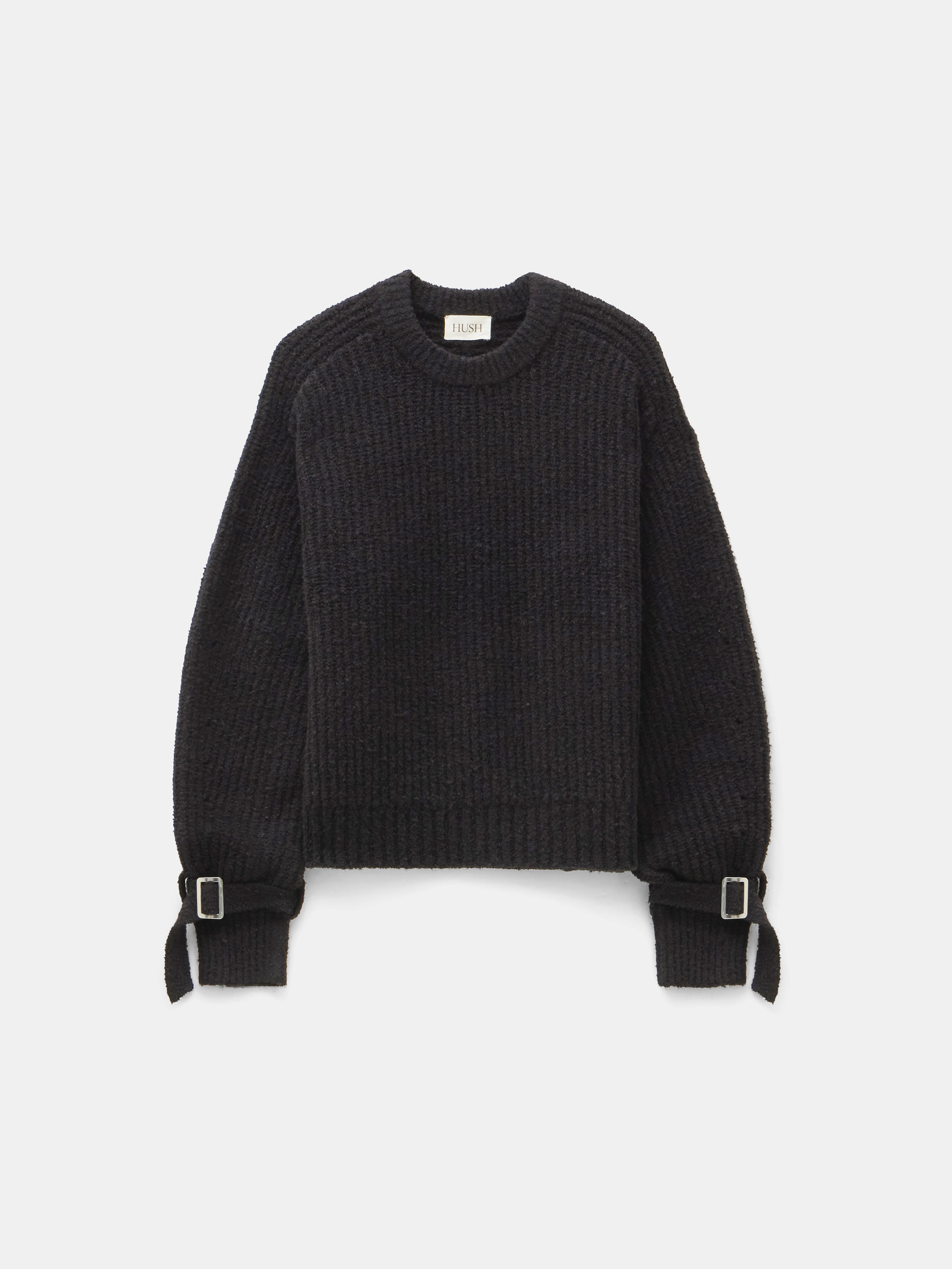 Tie and Buckle Detail Textured Knitted Jumper