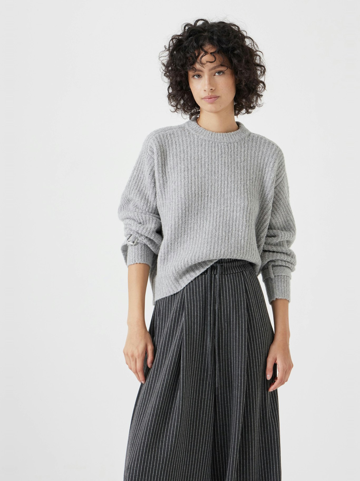 012950-2804-01 Tie and Buckle Detail Textured Knitted Jumper
