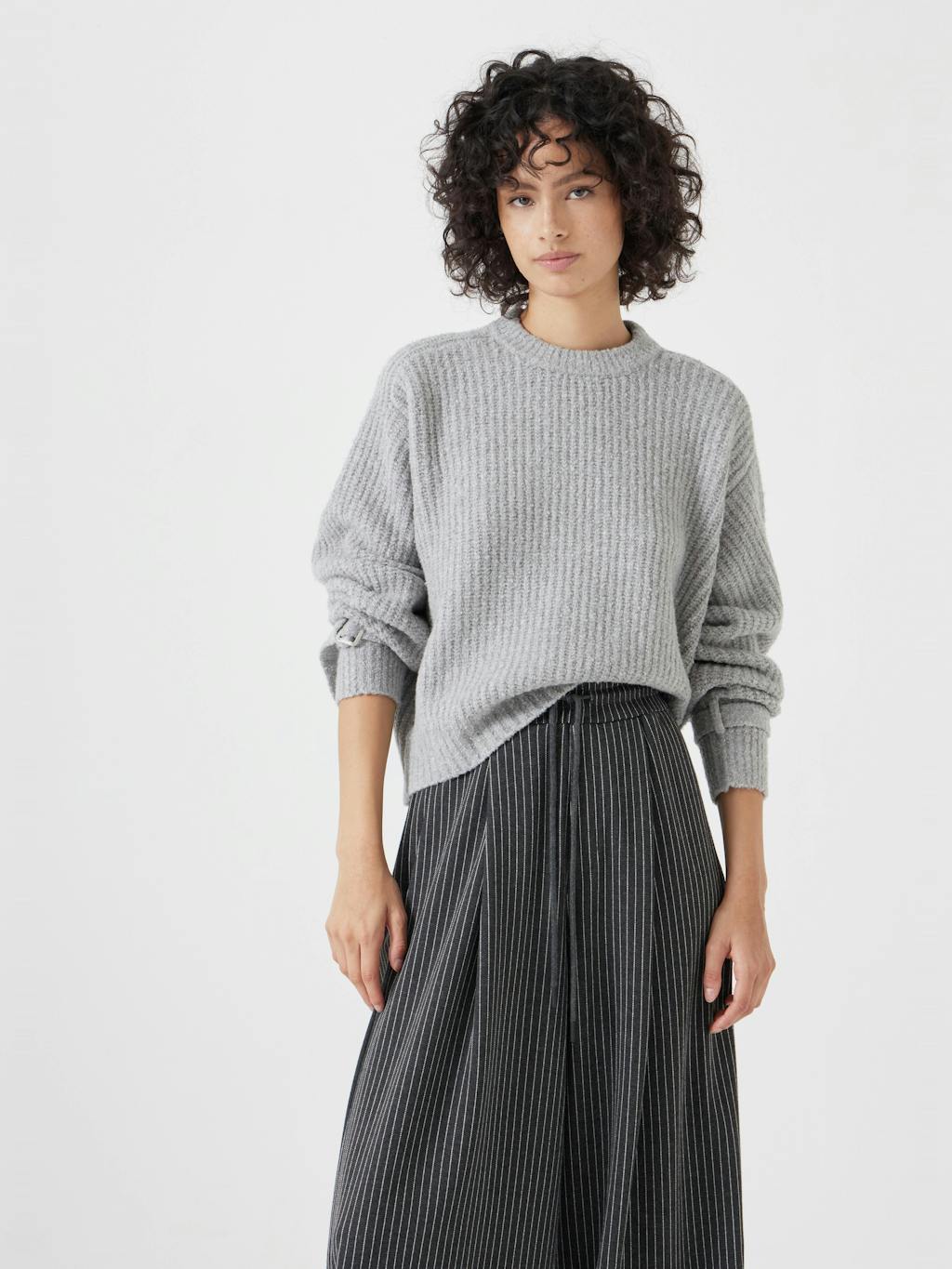 012950-2804-01 Tie and Buckle Detail Textured Knitted Jumper